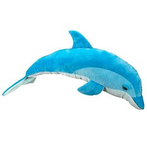 Nature Planet Knuffeldier dolfijn - zachte pluche stof - veel details - blauw - 85 cm -