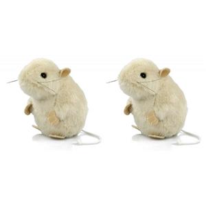 Semo 2x stuks pluche knuffel muis wit 13 cm -