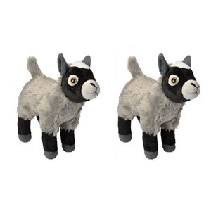 Wild Republic 2x stuks pluche knuffel geit grijs 20 cm -