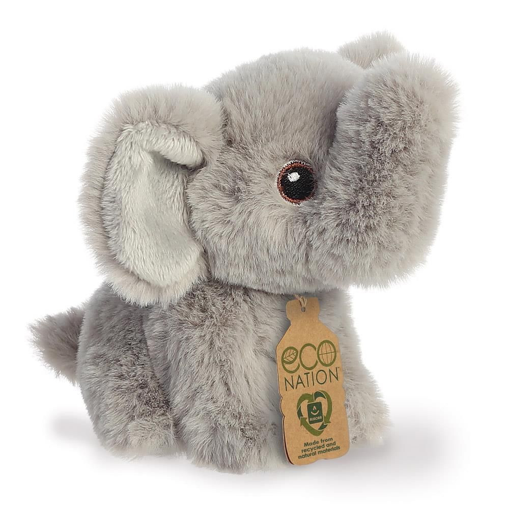 Aurora Pluche knuffel olifant - dierenknuffel - 13 cm - grijs - wilde dieren thema -