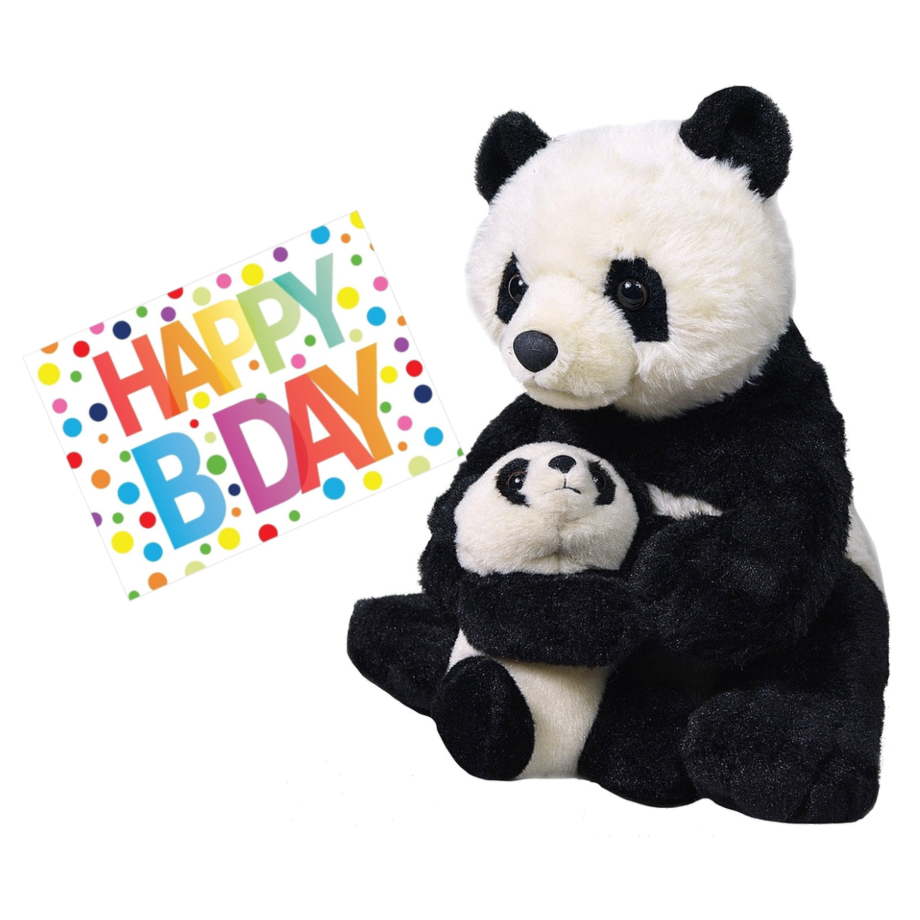 Wild Republic Pluche knuffel panda beer met baby cm met A5-size Happy Birthday wenskaart -