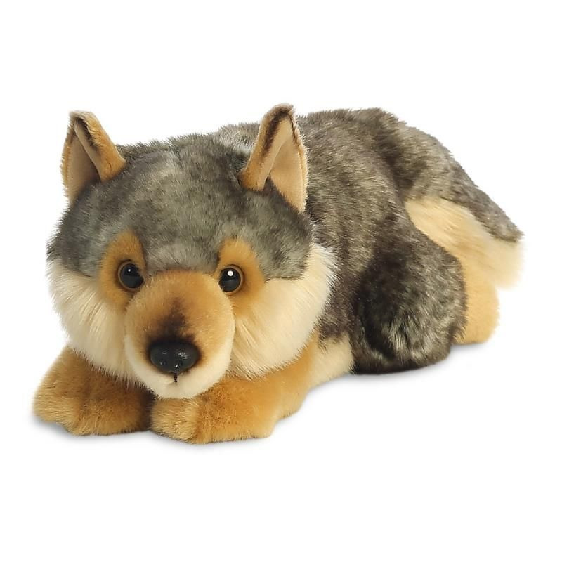 Aurora Pluche knuffel - wolf pluche - bruin/grijs - 28 cm - bosdier knuffel thema -