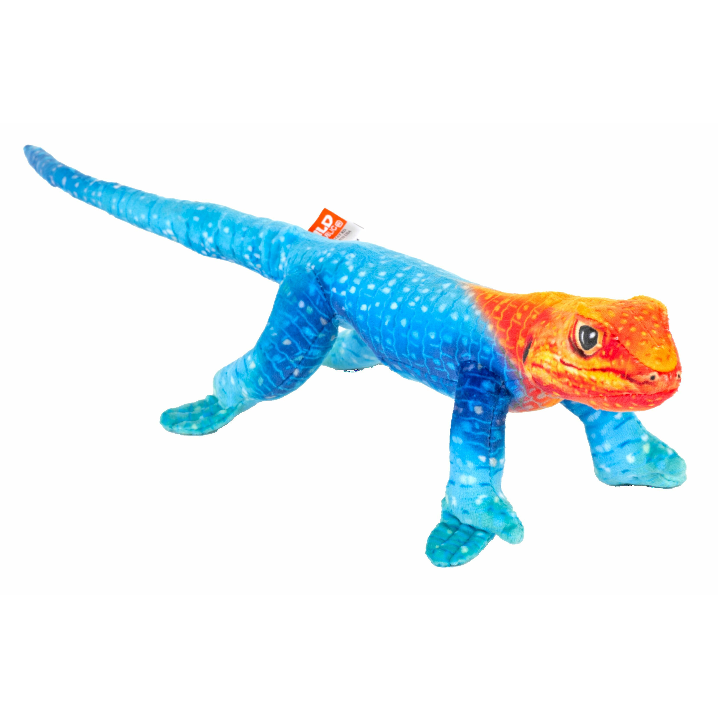 Wild Republic Hagedis knuffel - pluche - blauw/oranje - 35 cm - knuffeldier - gekko -
