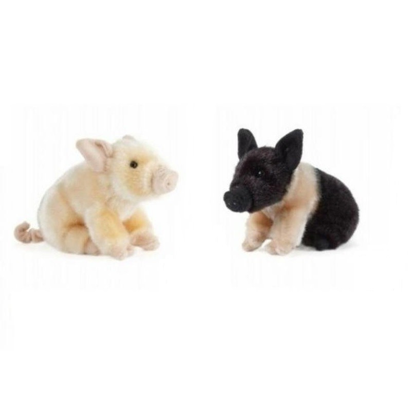 Living Nature Set van 2x pluche varkens knuffels 20 cm -