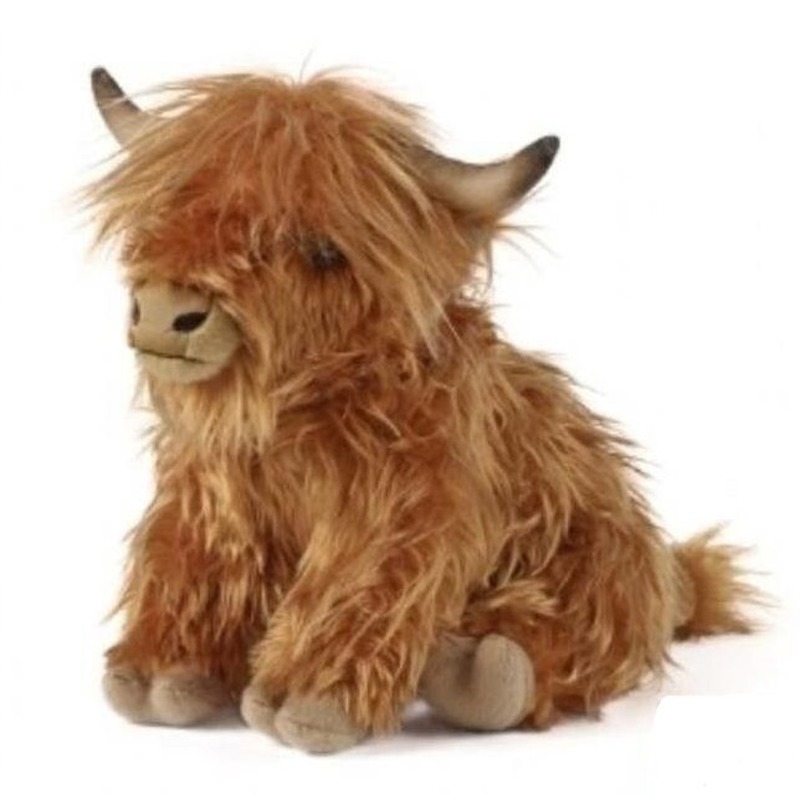 Living Nature Schotse hooglander koe knuffel - bruin - met geluid - pluche - 30 cm - koeienknuffel -