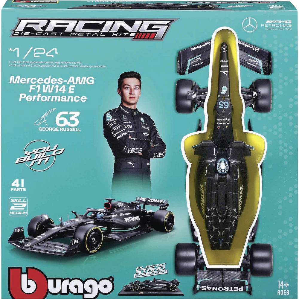Bburago F1 KIT Mercedes AMG W14E mit Helm, #44 Hamilton 1:24 Auto