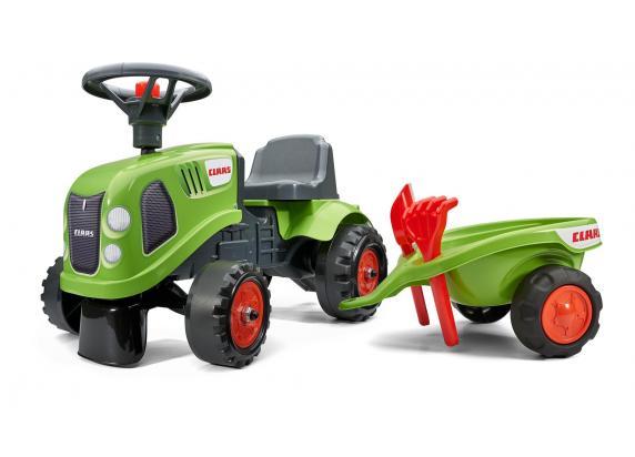 Falk Claas looptractor met trailer en schep en har