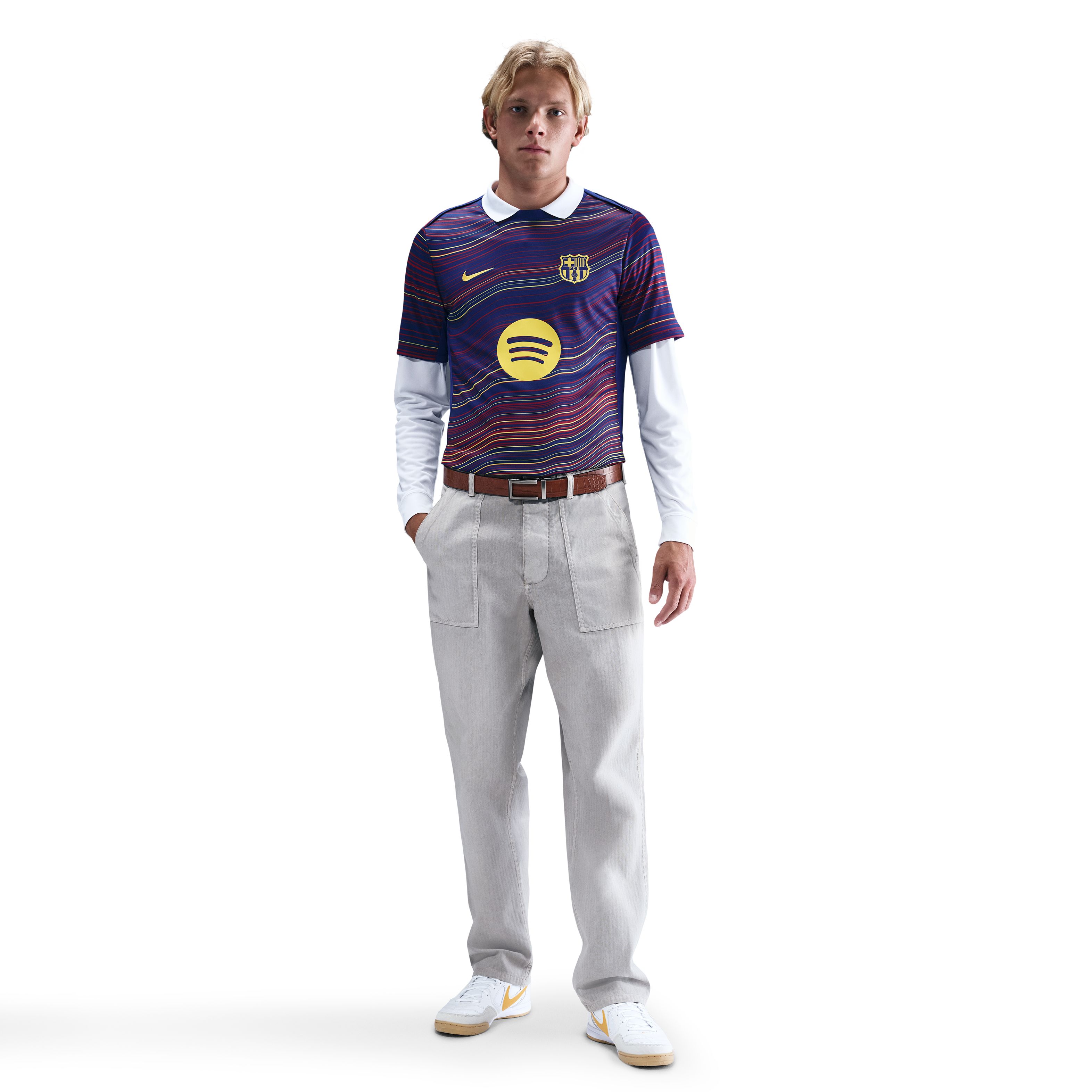 Nike FC Barcelona Pre-Match Trainingsshirt 2025-2026 Donkerblauw Rood Goud
