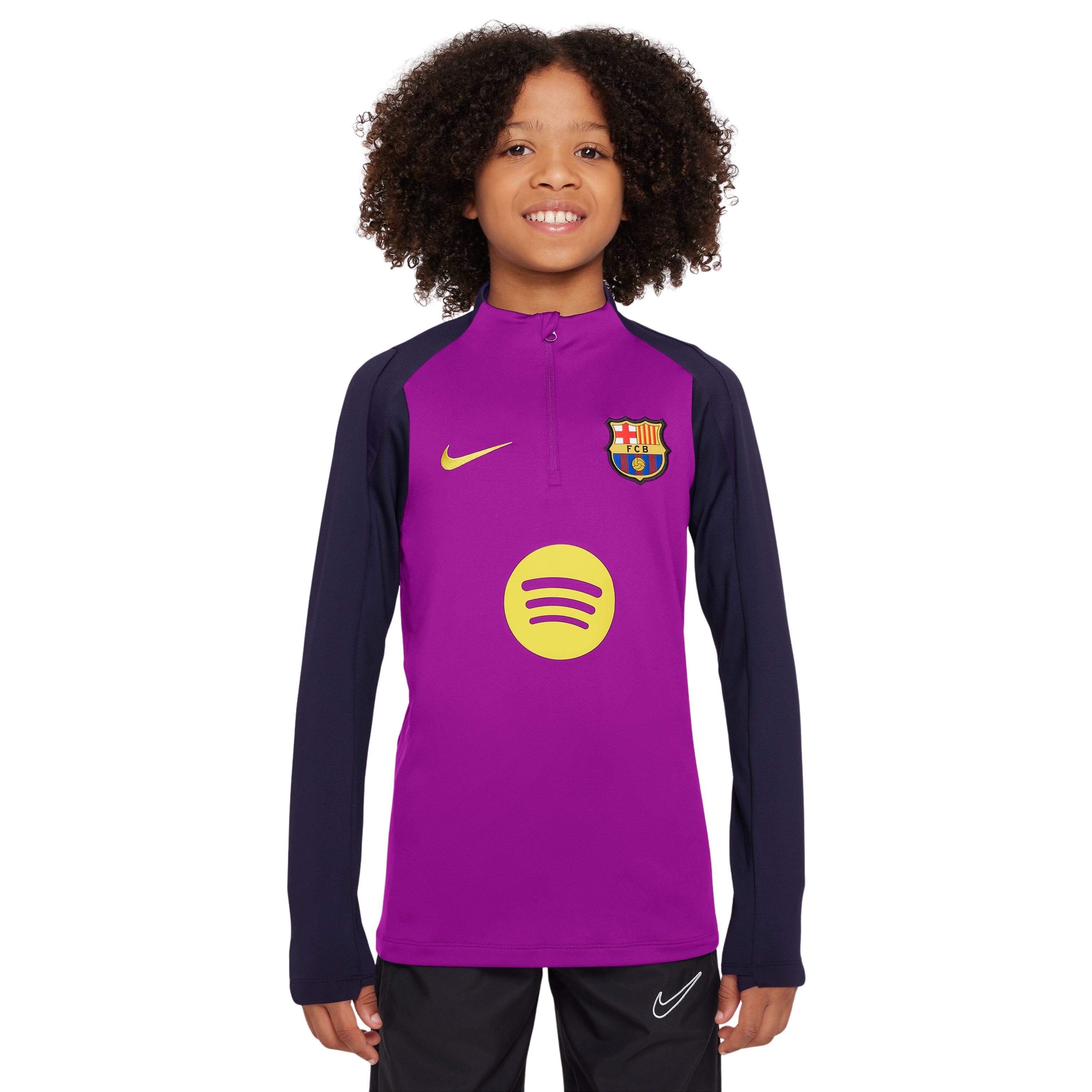 Nike FC Barcelona Strike Trainingstrui 1/4-Zip 2025-2026 Kids Felpaars Donkerblauw Goud