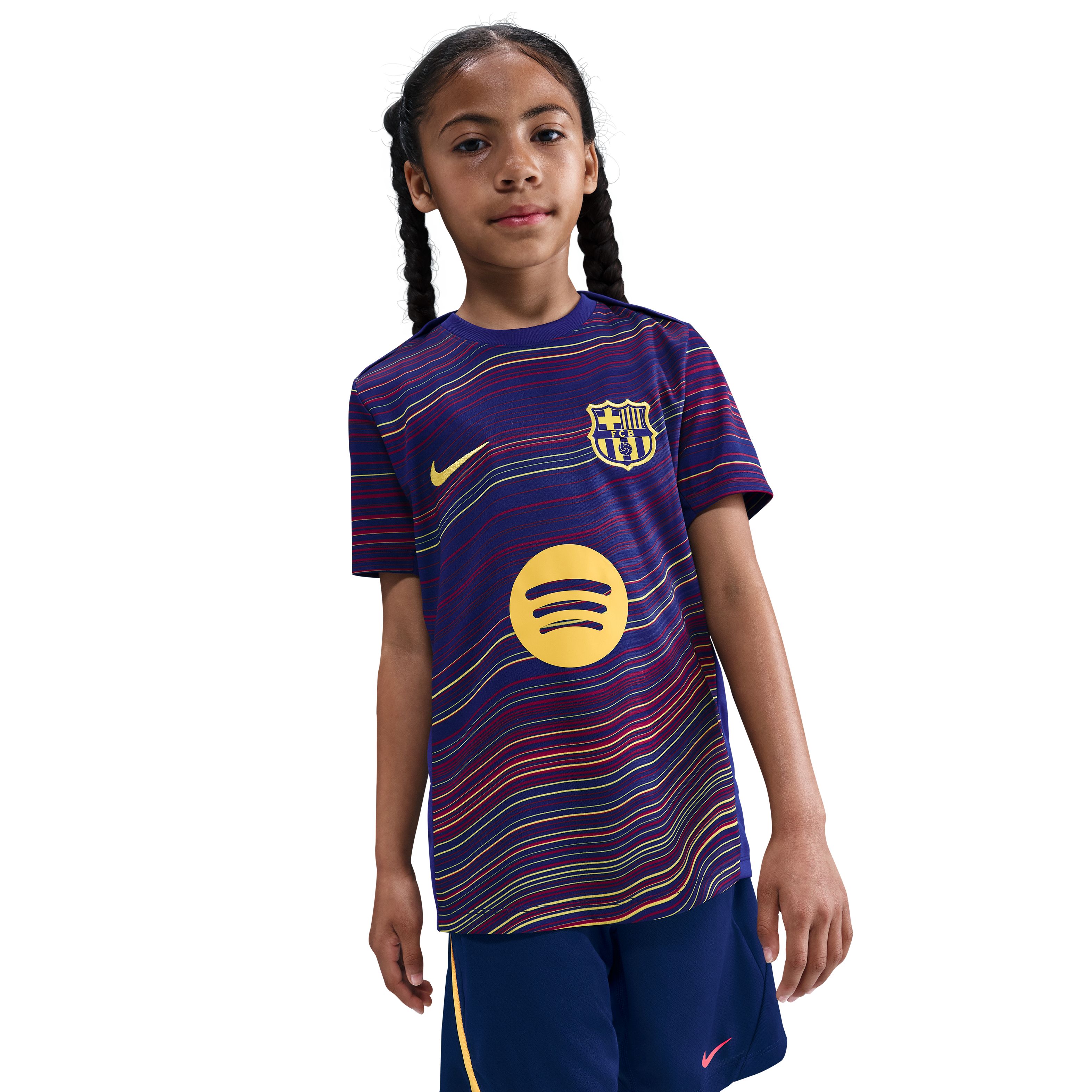 Nike FC Barcelona Pre-Match Trainingsshirt 2025-2026 Kids Donkerblauw Rood Goud