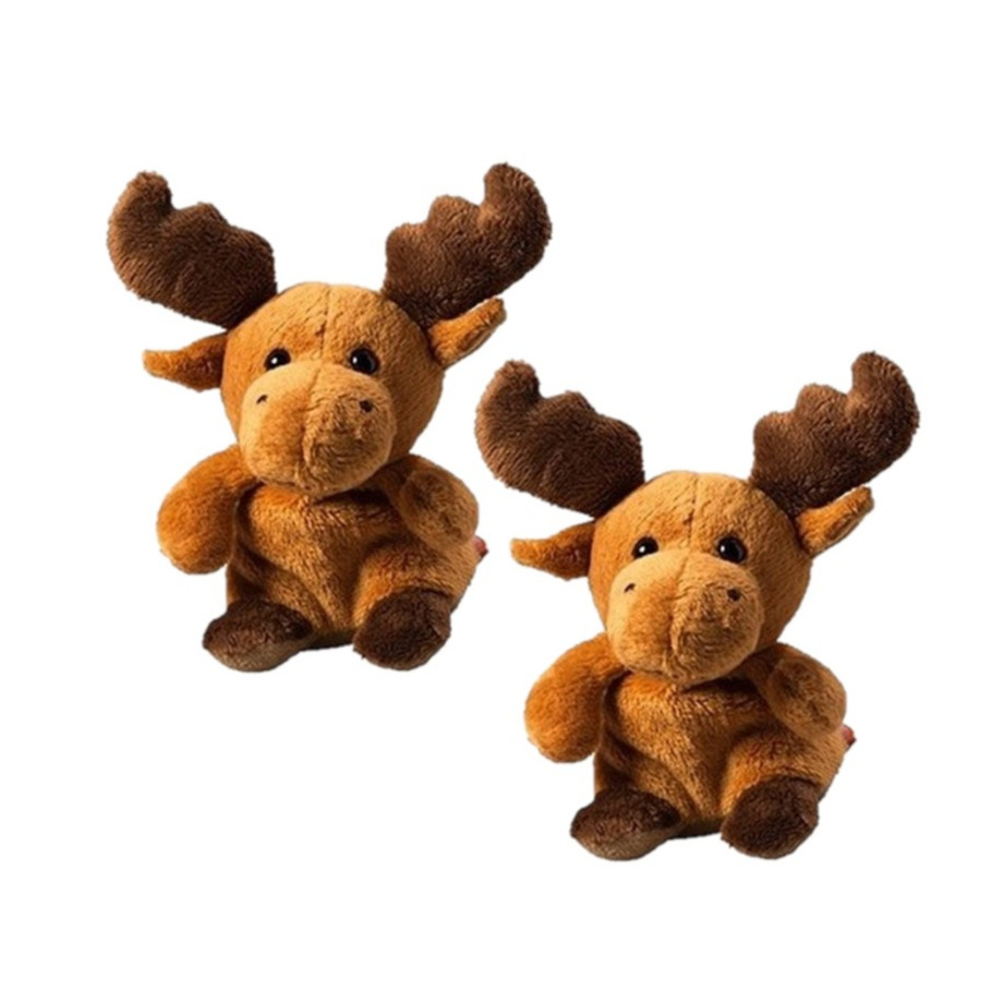 MBW pluche knuffel eland - 2x - 14 cm - dieren knuffels - elanden - bruin -