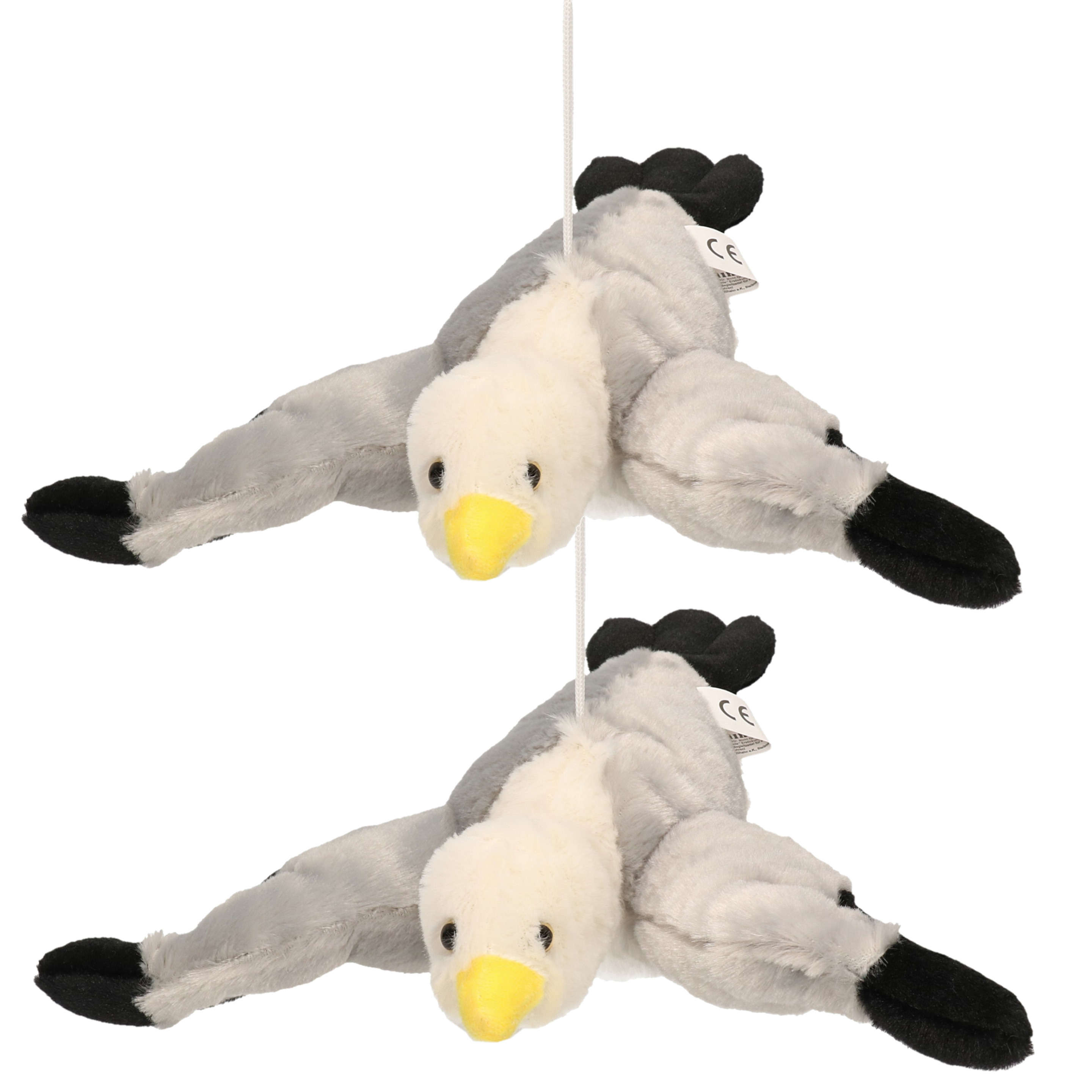 Merkloos Vliegende meeuw knuffel - 2x stuks - 28 cm - pluche - meeuwenknuffel - dierenknuffels -