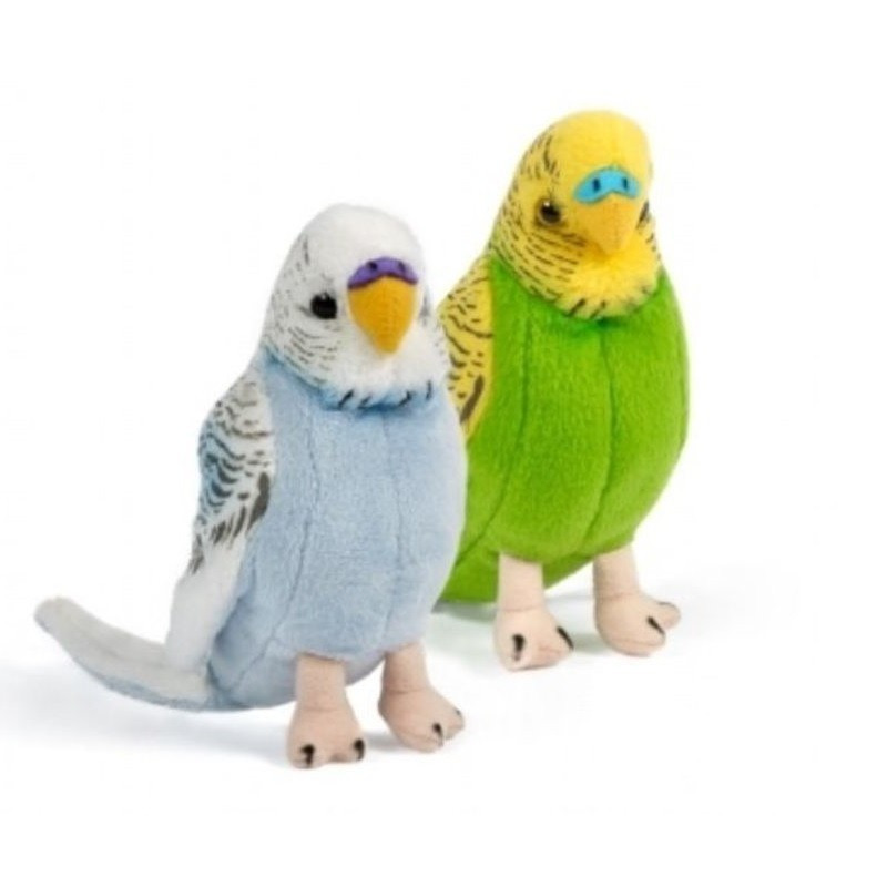 Living Nature Set van 2x pluche grasparkiet knuffels 14 cm -