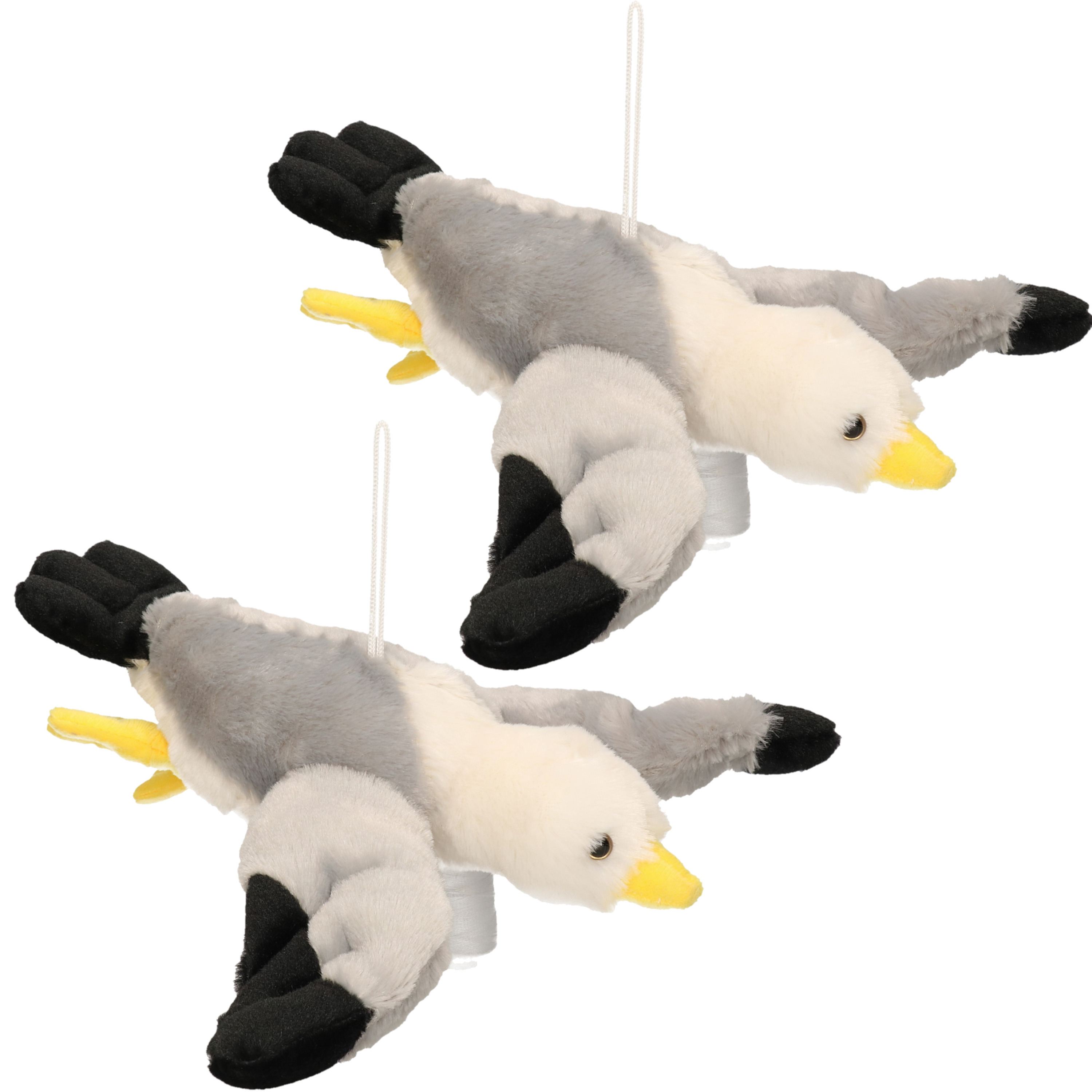 Merkloos 3x stuks pluche vliegende meeuw knuffel 28 cm -
