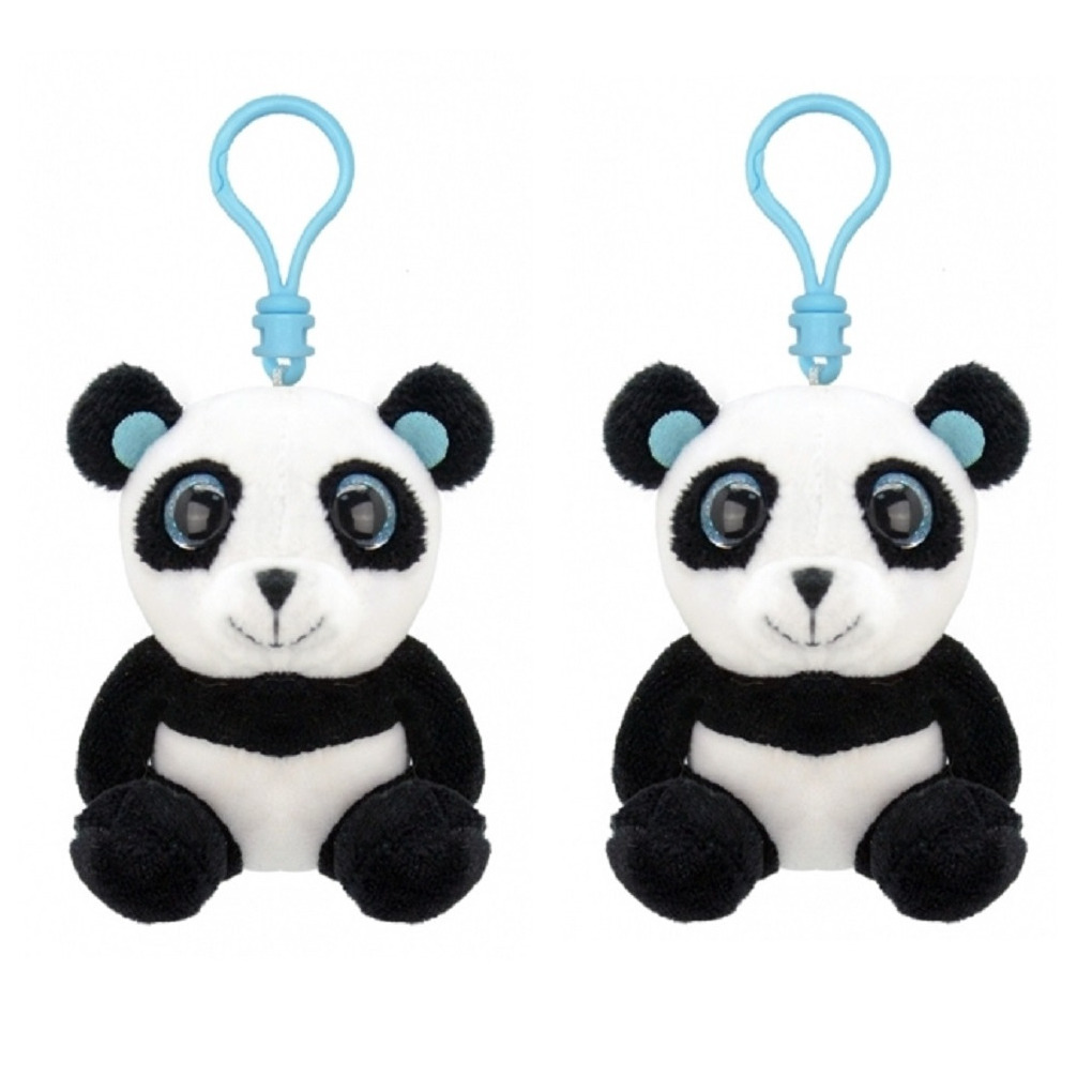 Merkloos Wild Republic Panda Sleutelhanger - 2x stuks - 9 cm - pluche - dieren knuffel -