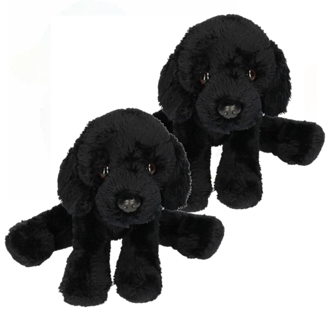 Merkloos 2x stuks pluche Labrador knuffel hond zwart 12 cm -