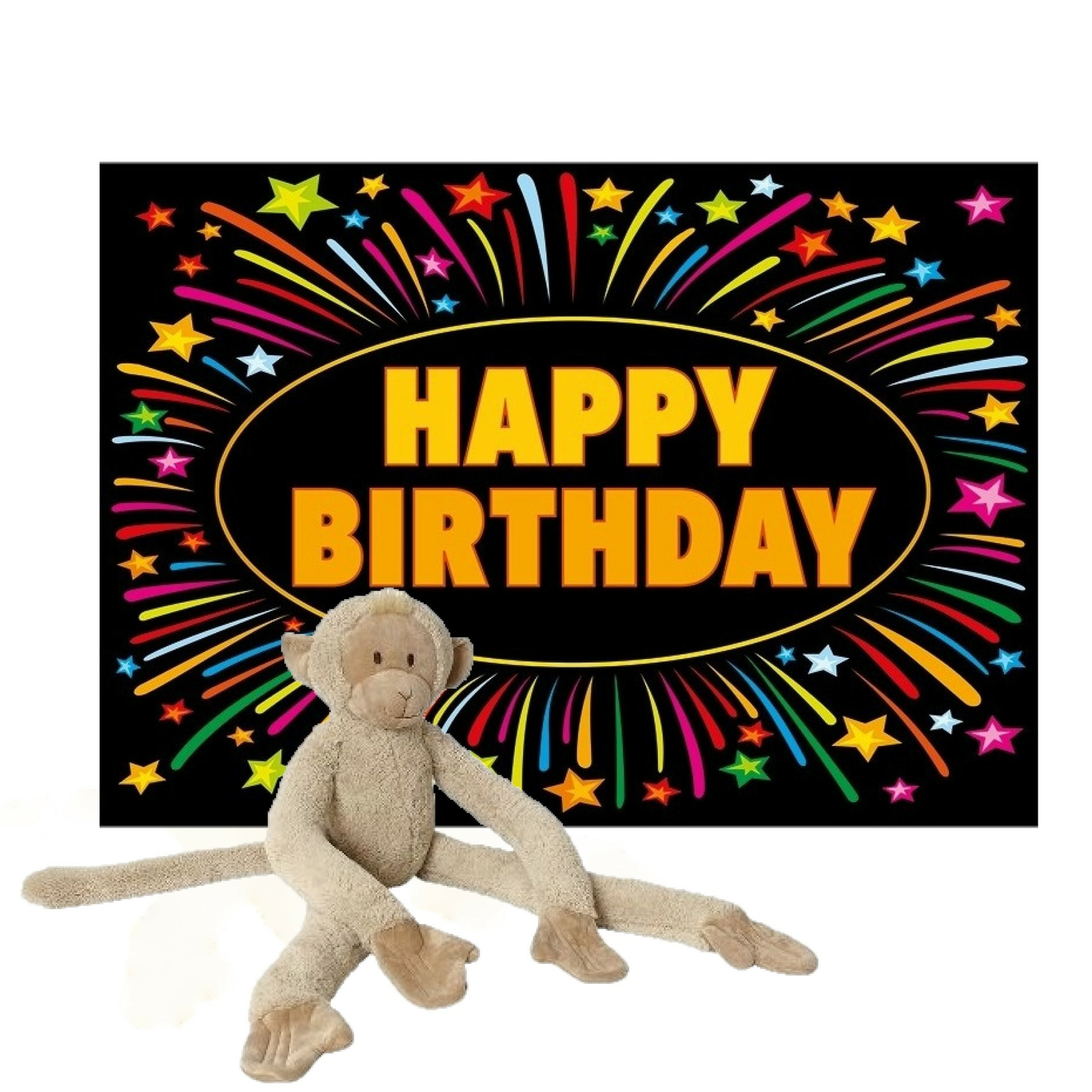 Happy Horse knuffel aap - 85 cm - met een verjaardag wenskaart - happy birthday - versturen -