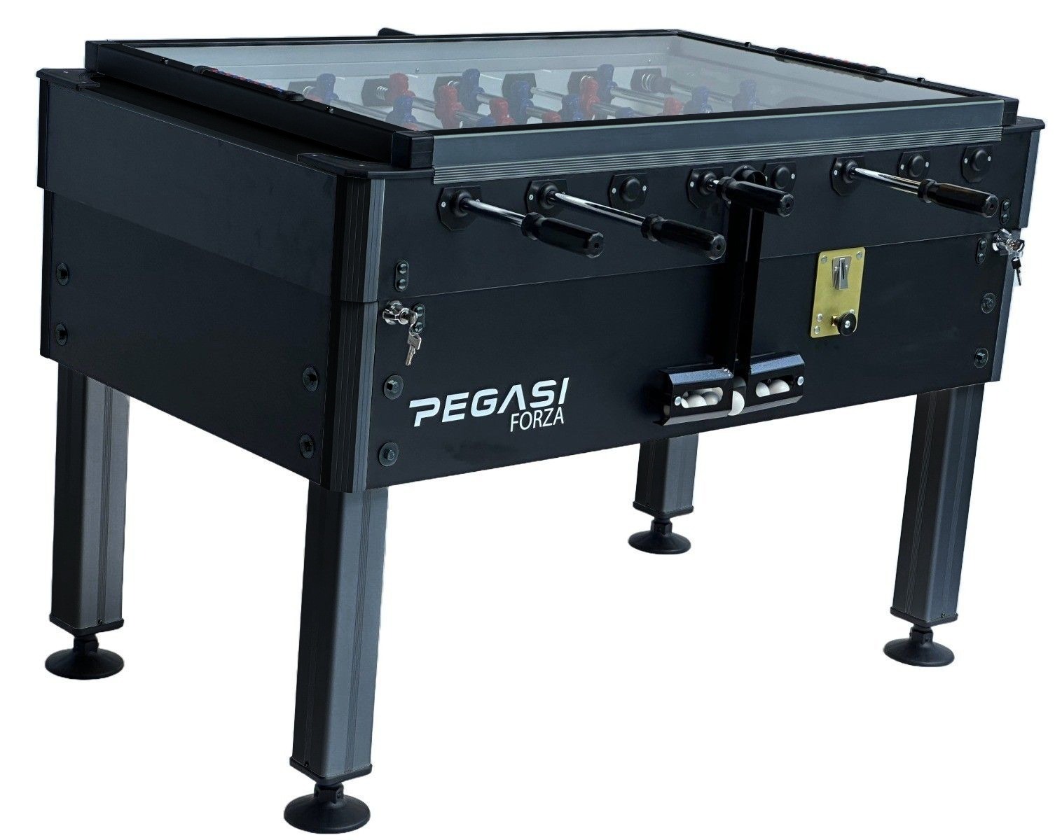 Pegasi Voetbaltafel  | Forza Premium Black | Glasplaat | Muntinworp