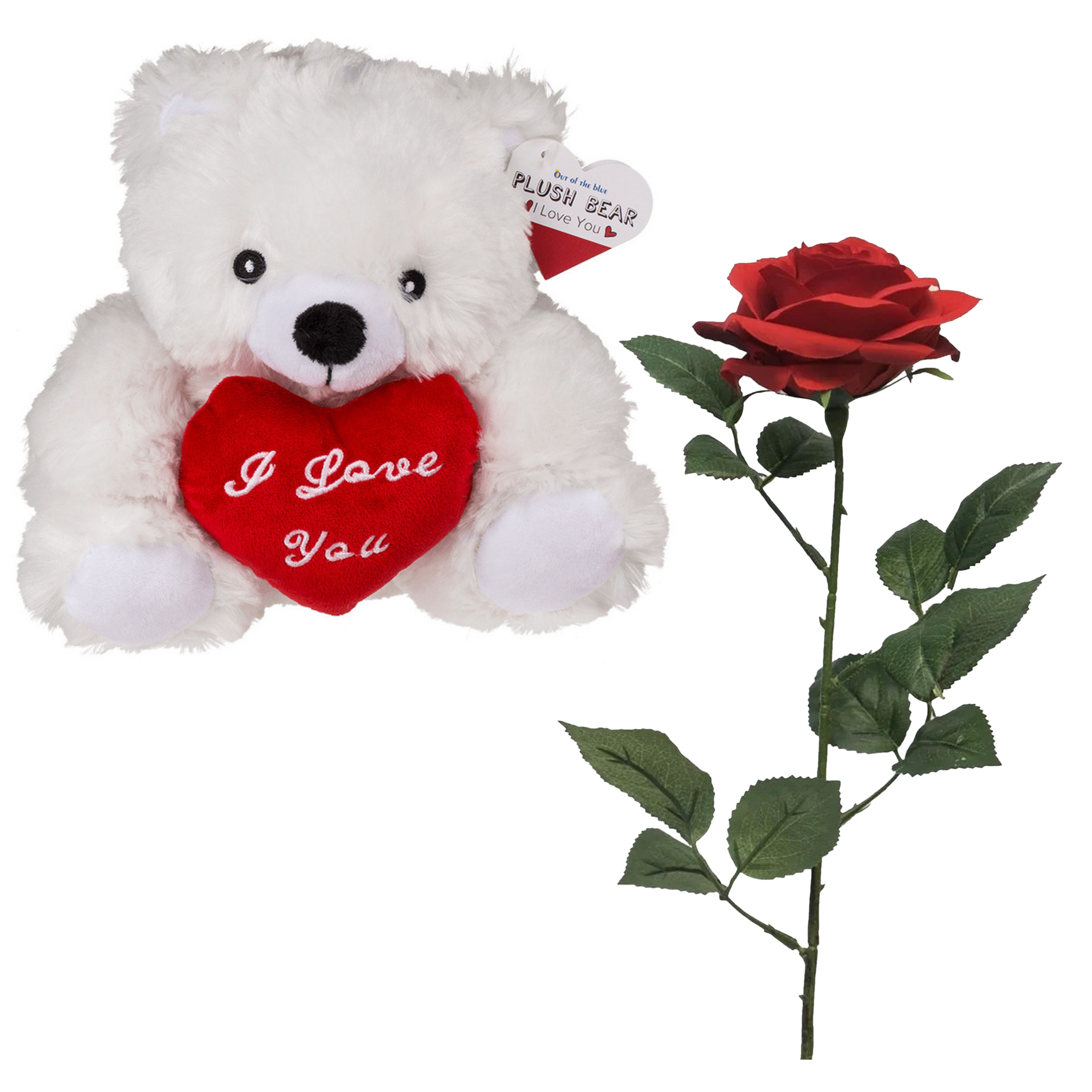 Out of the blue Valentijnscadeau - Beertje en Roos - kunstbloem - rood - cadeau - romantisch -