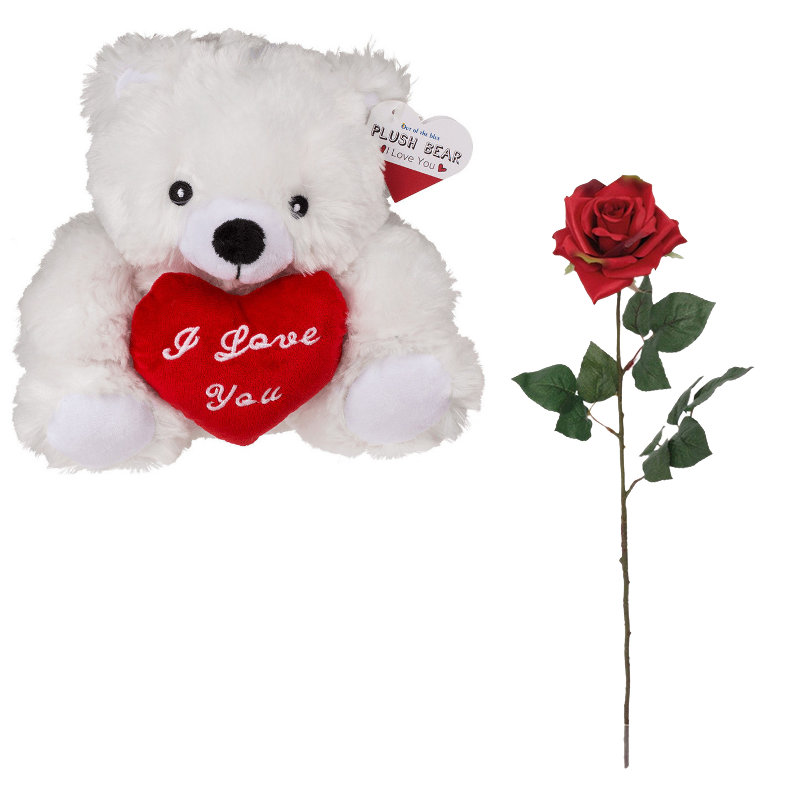Out of the blue Valentijnscadeau - Beertje en Roos - kunstbloem - rood - cadeau - romantisch -