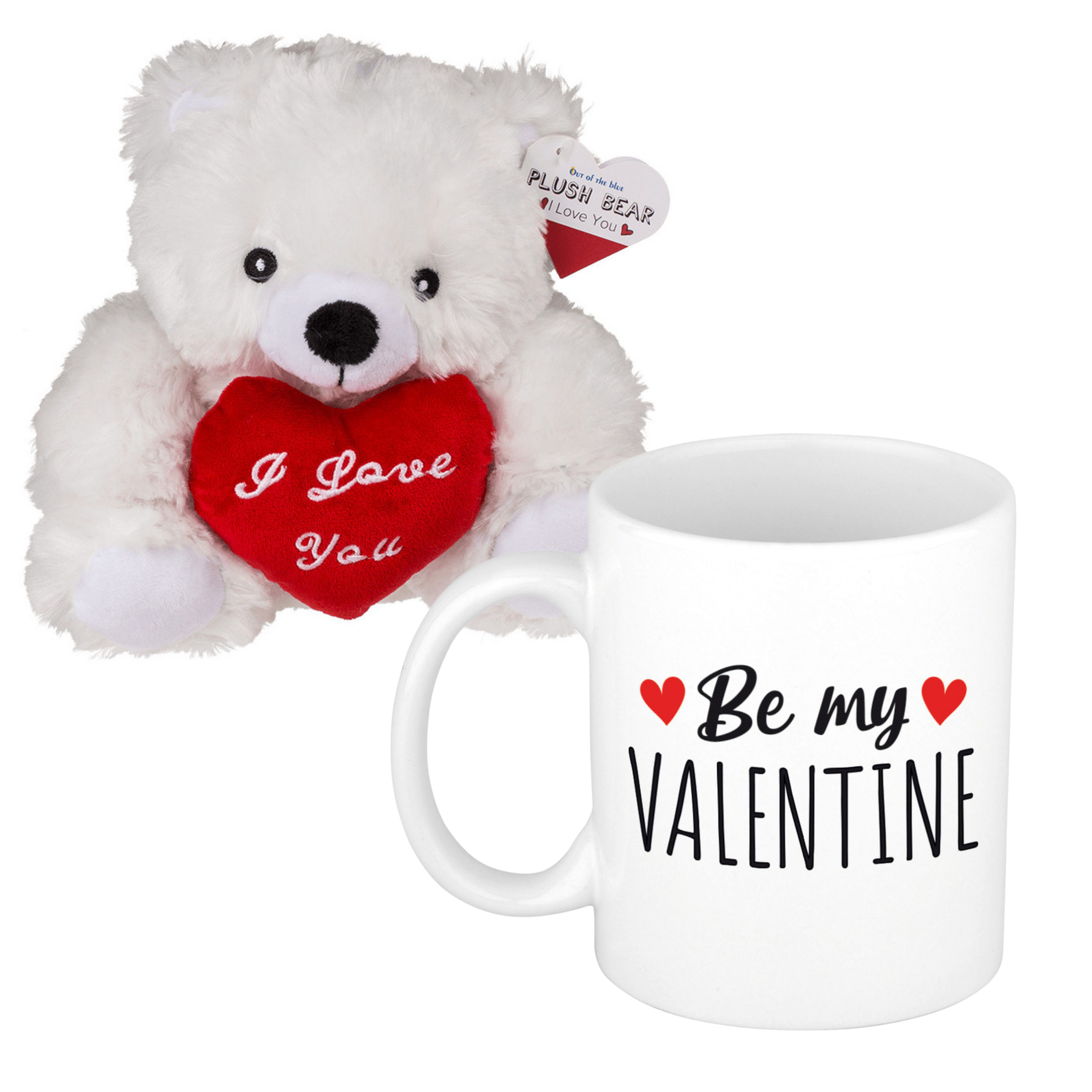 Out of the blue Valentijnscadeau - beertje en mok - be my valentine - koffiemok - knuffelbeertje - valentijnsdag -