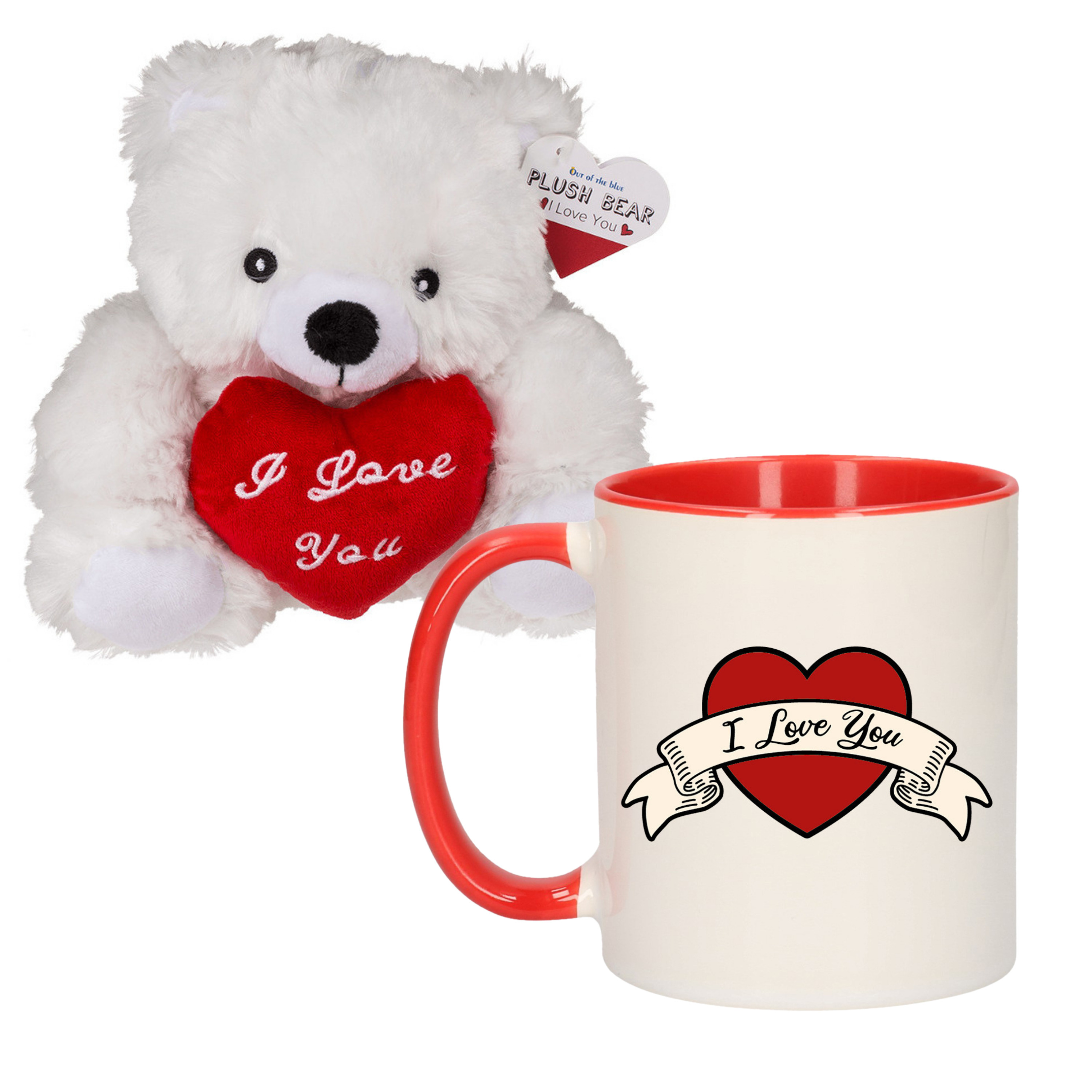 Out of the blue Valentijnscadeau - beertje en mok - i love you - koffiemok - knuffelbeertje - valentijnsdag -
