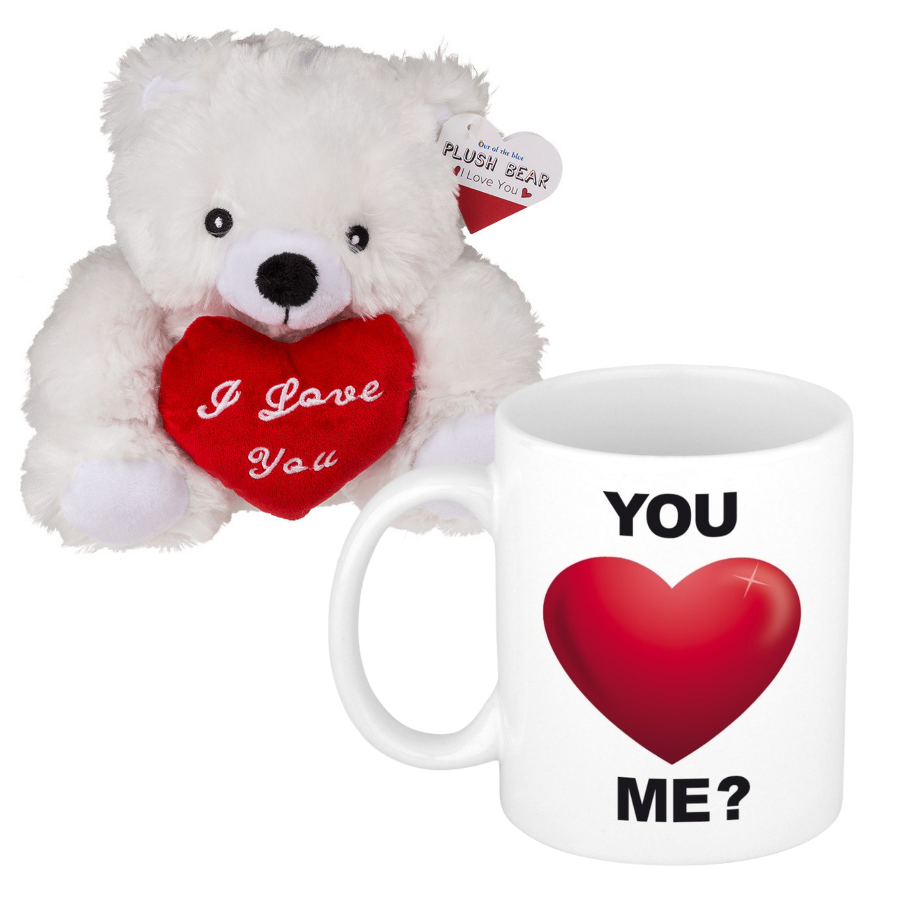 Out of the blue Valentijnscadeau - beertje en mok - you love me - koffiemok - knuffelbeertje - valentijnsdag -