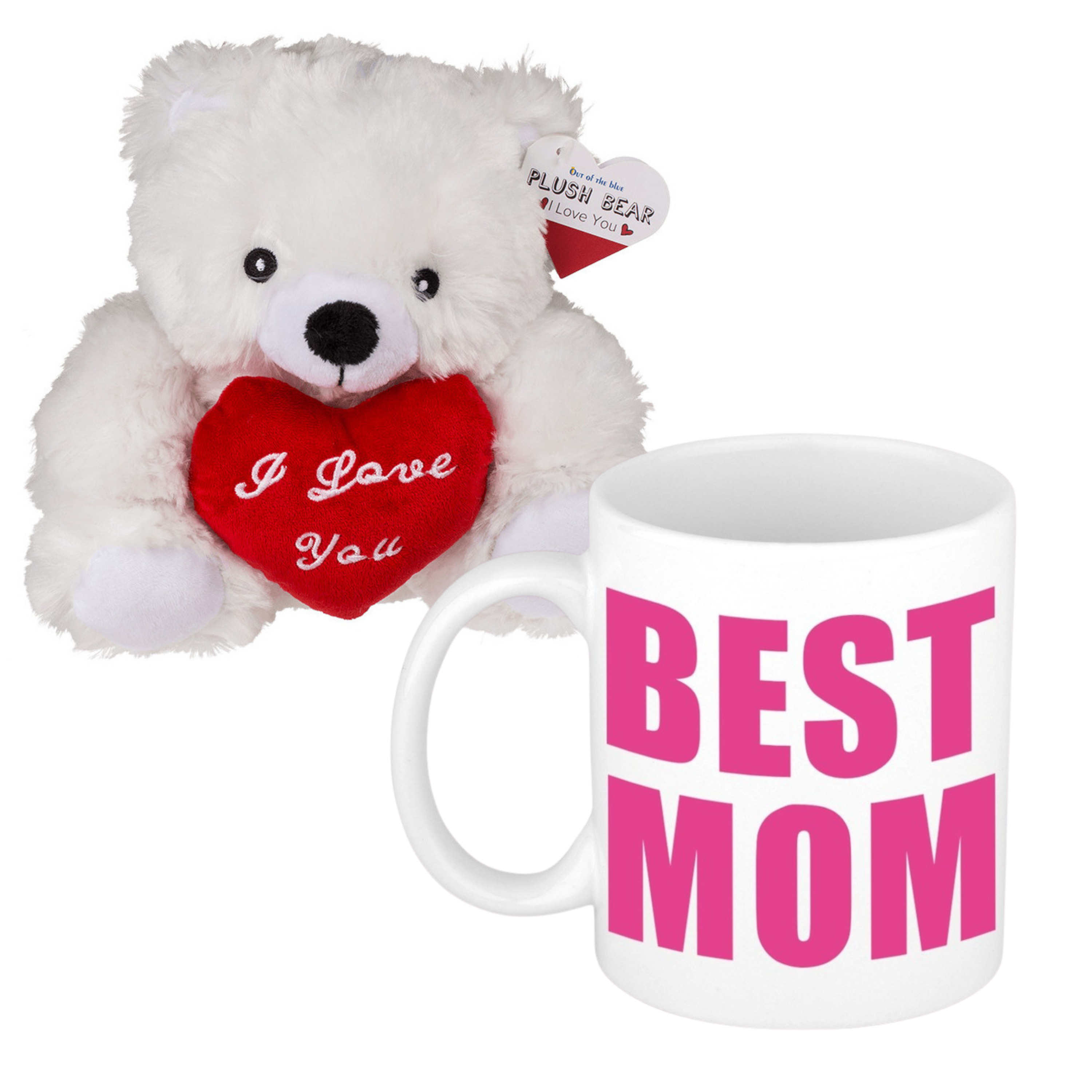 Out of the blue Moederdagcadeau - knuffelbeer en koffiemok - best mom - cadeau - mokken -