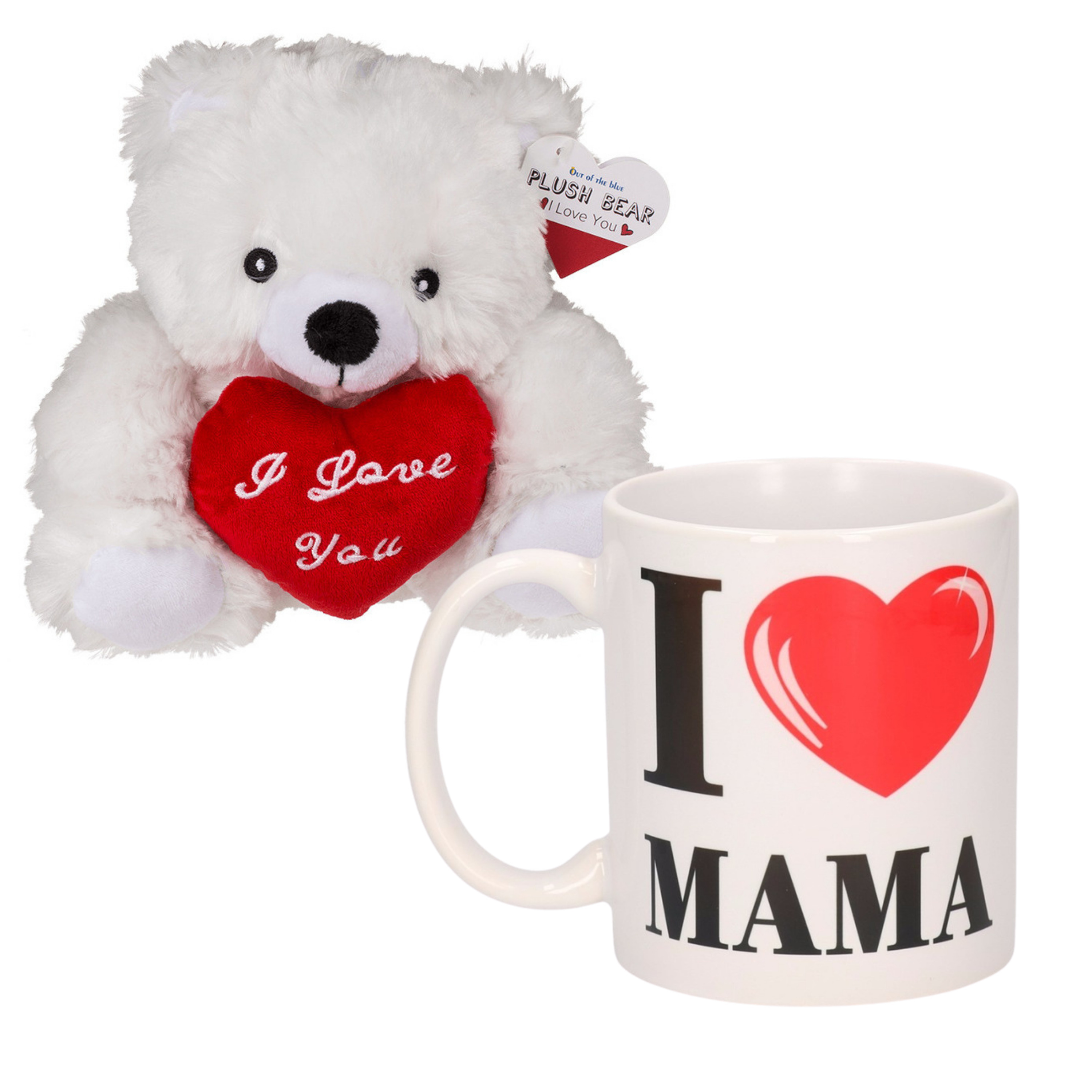 Out of the blue Moederdagcadeau - knuffelbeer en koffiemok - cadeau - i love mama - moederdag -