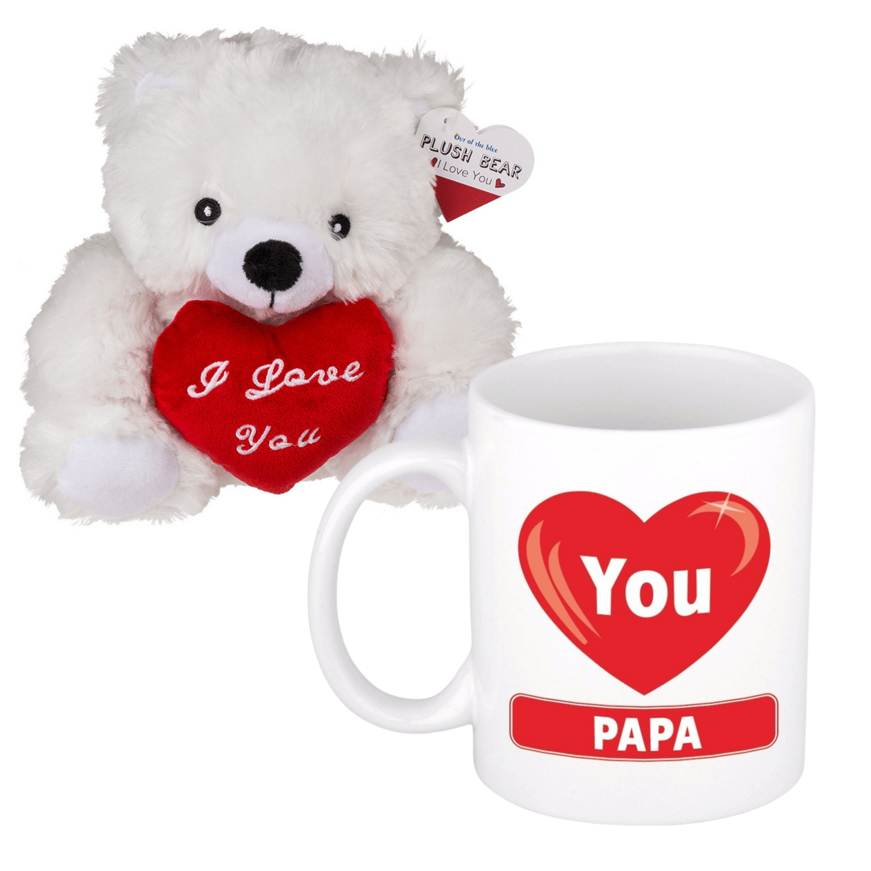 Out of the blue Vaderdagcadeau - knuffelbeer en koffiemok - cadeau - love you papa - mokken -