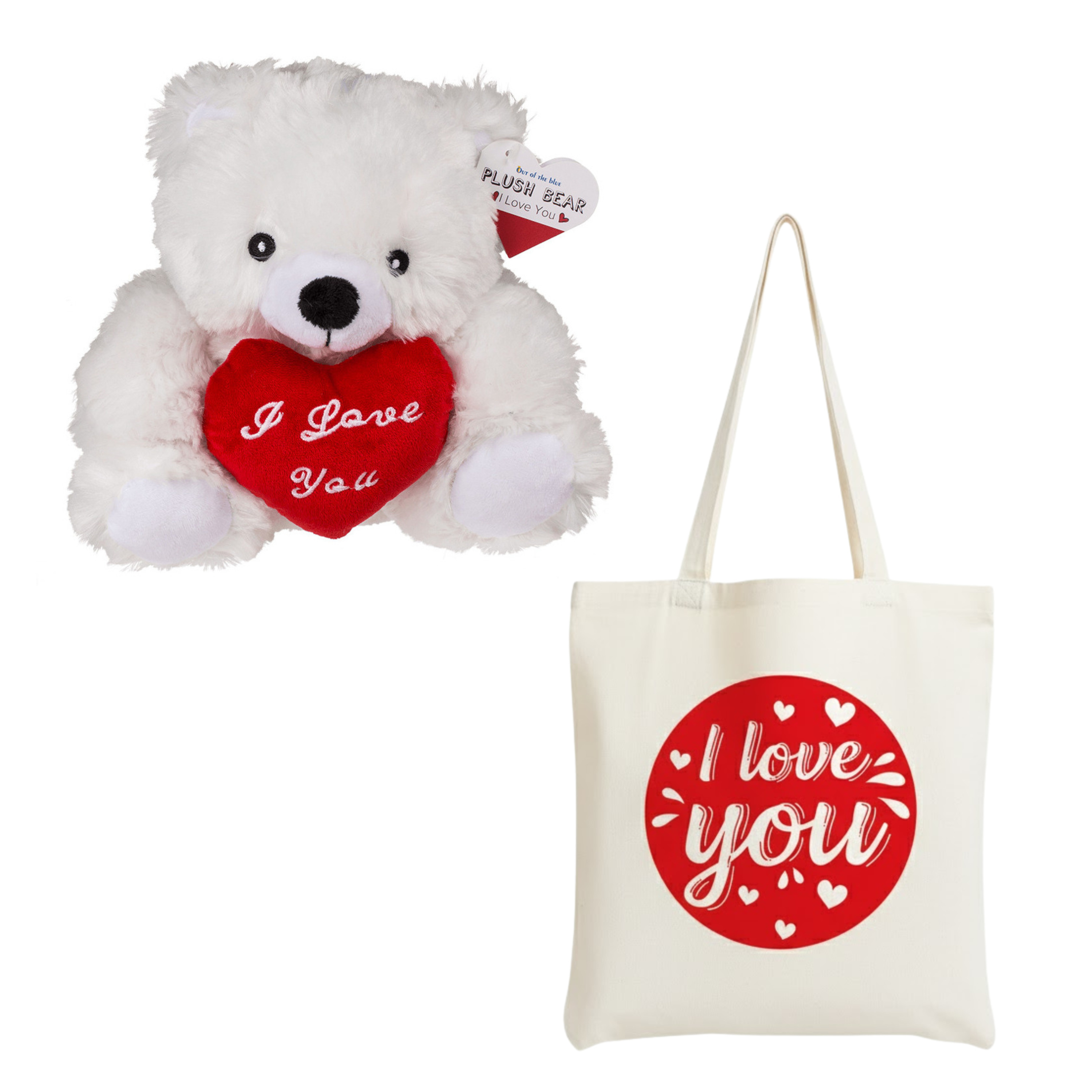 Out of the blue Valentijnscadeau - knuffelbeer en canvastas - i love you - cadeau - valentijnsdag -