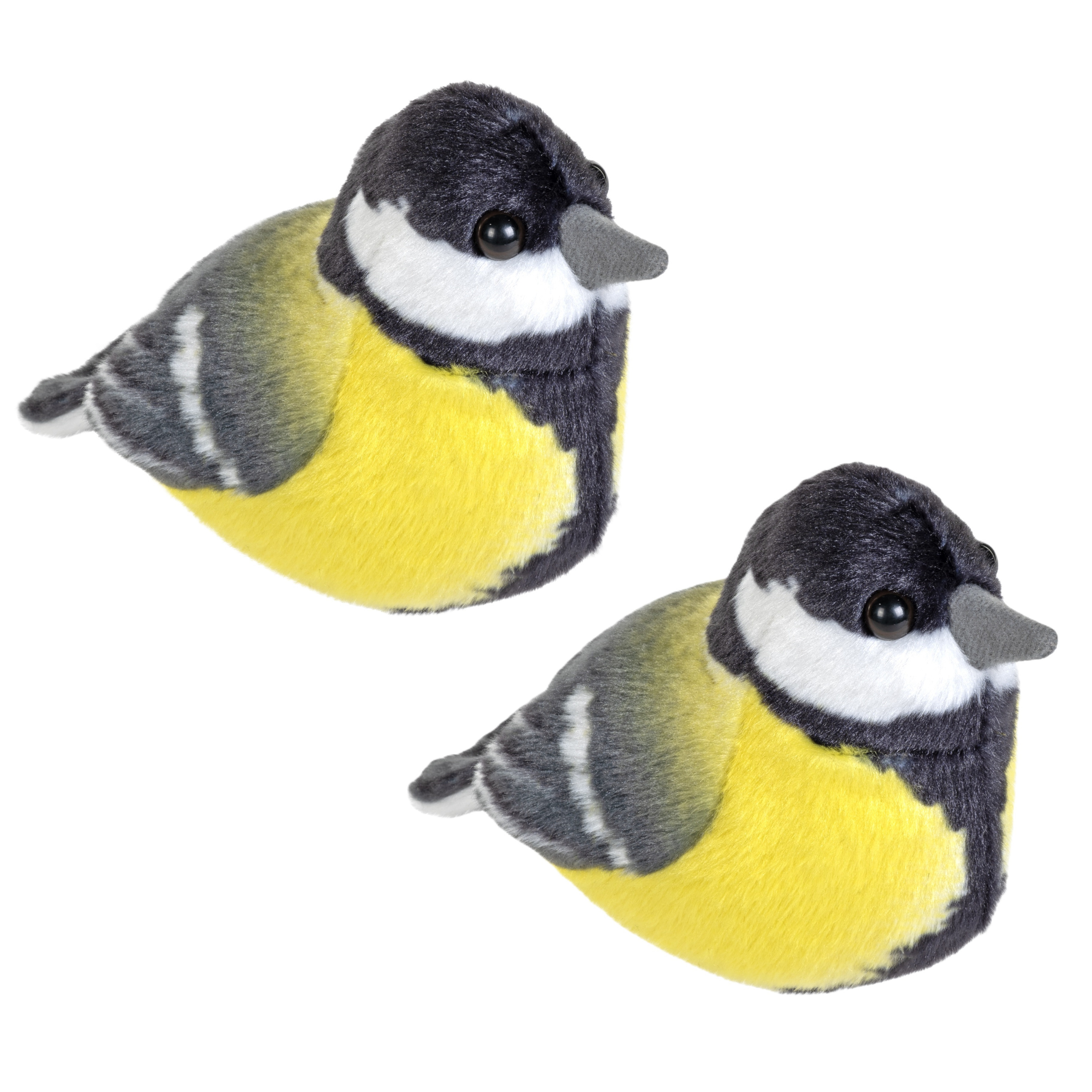 Wild Republic Pluche koolmees - 2x - 14 cm - vogel knuffel - met geluid -