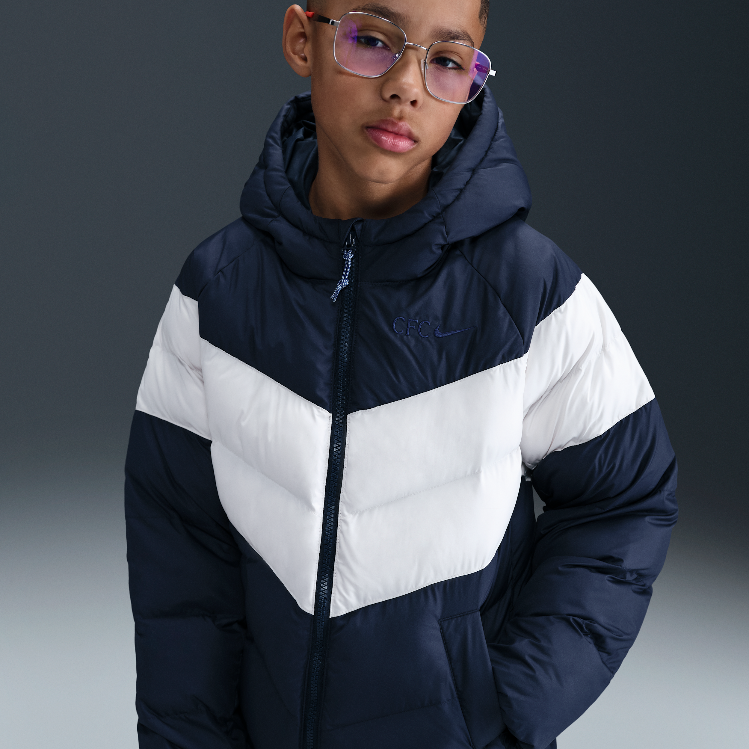 Nike Chelsea FC  voetbaljack met synthetische vulling en capuchon voor kids - Blauw