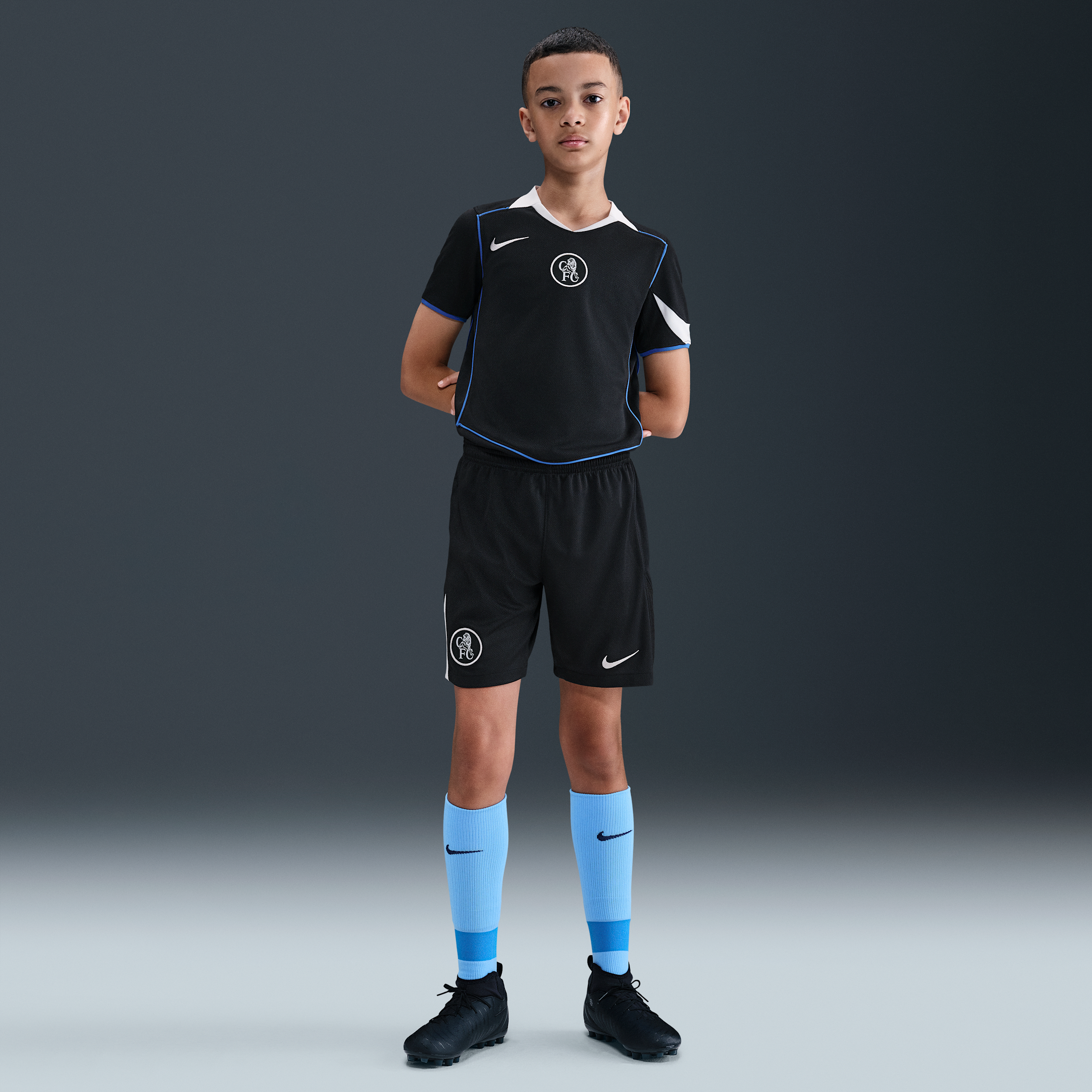 Nike Chelsea FC 2025/26 Stadium Derde  Total 90 replicavoetbalshorts met Dri-FIT voor kids - Zwart