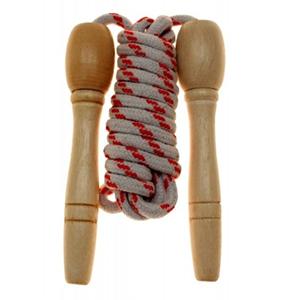 Merkloos 2x Springtouw wit/rood 230 cm met houten handvatten speelgoed -