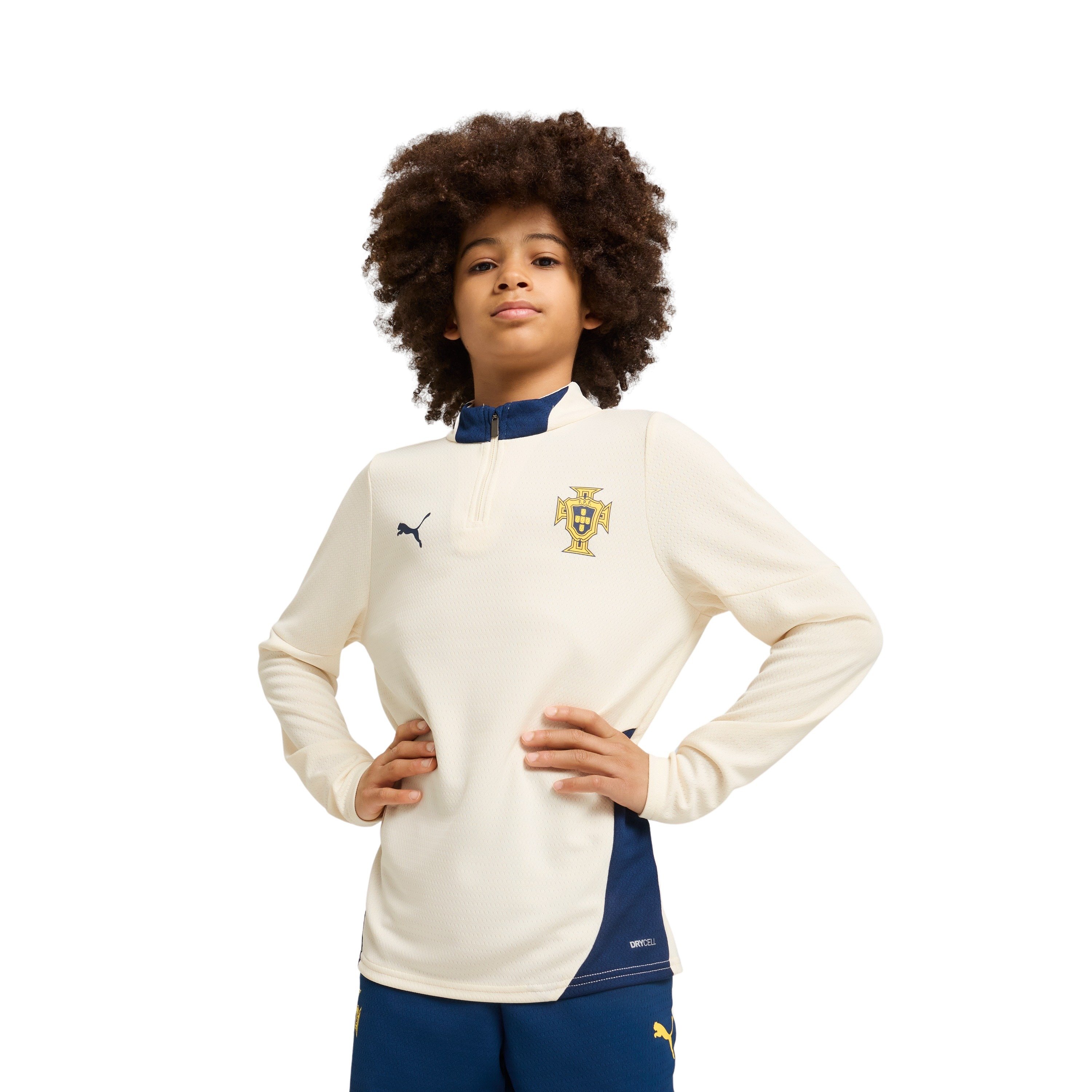 Portugal Trainingstrui 1/4-Zip 2025-2026 Kids Gebroken Wit Donkerblauw