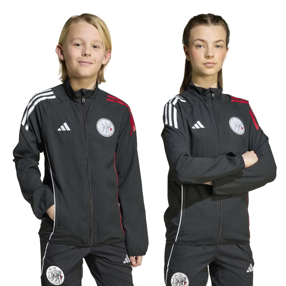 Adidas Ajax Presentatie Trainingsjack 2025-2026 Kids Zwart Wit Rood