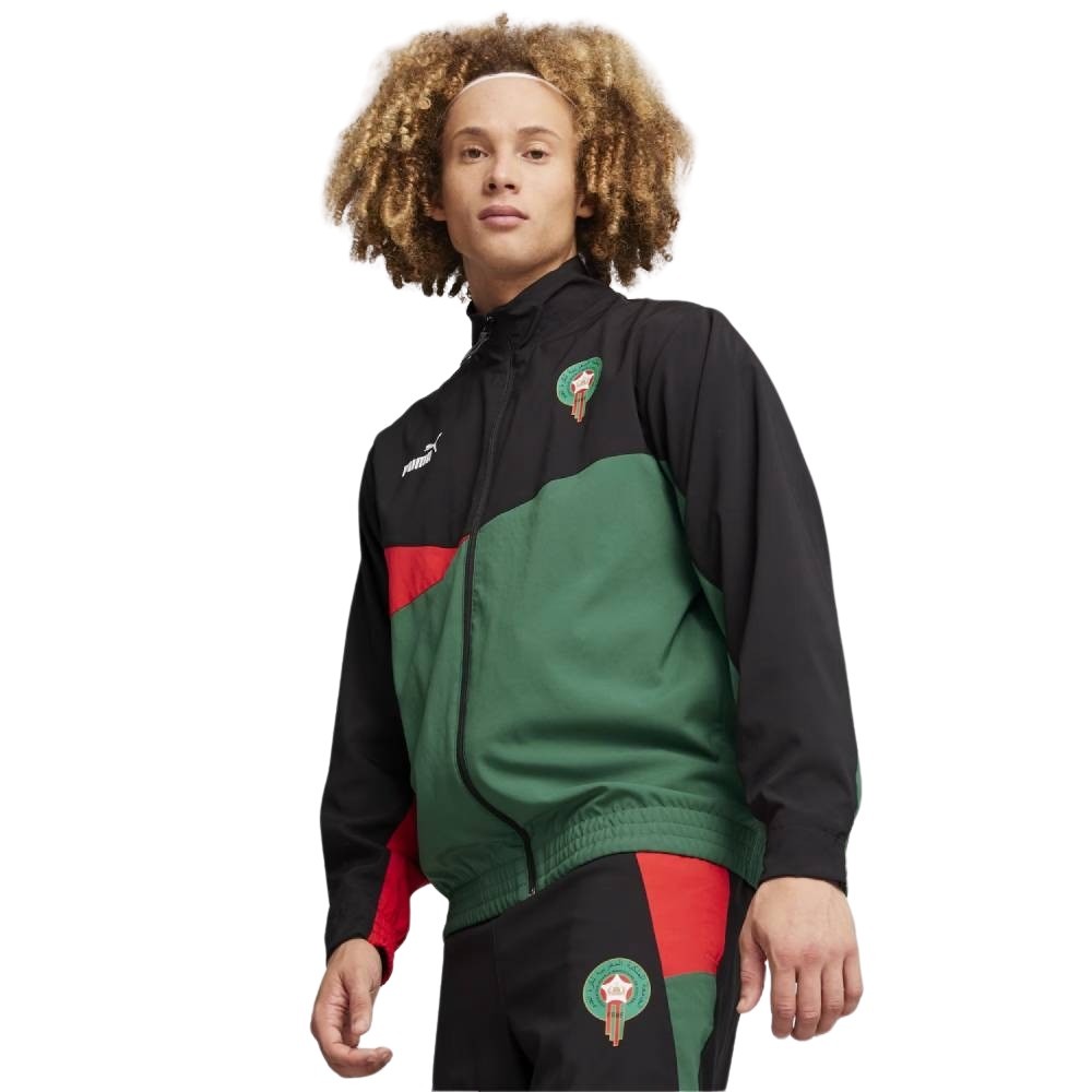 Marokko Woven Trainingsjack 2023-2024 Zwart Donkergroen Rood