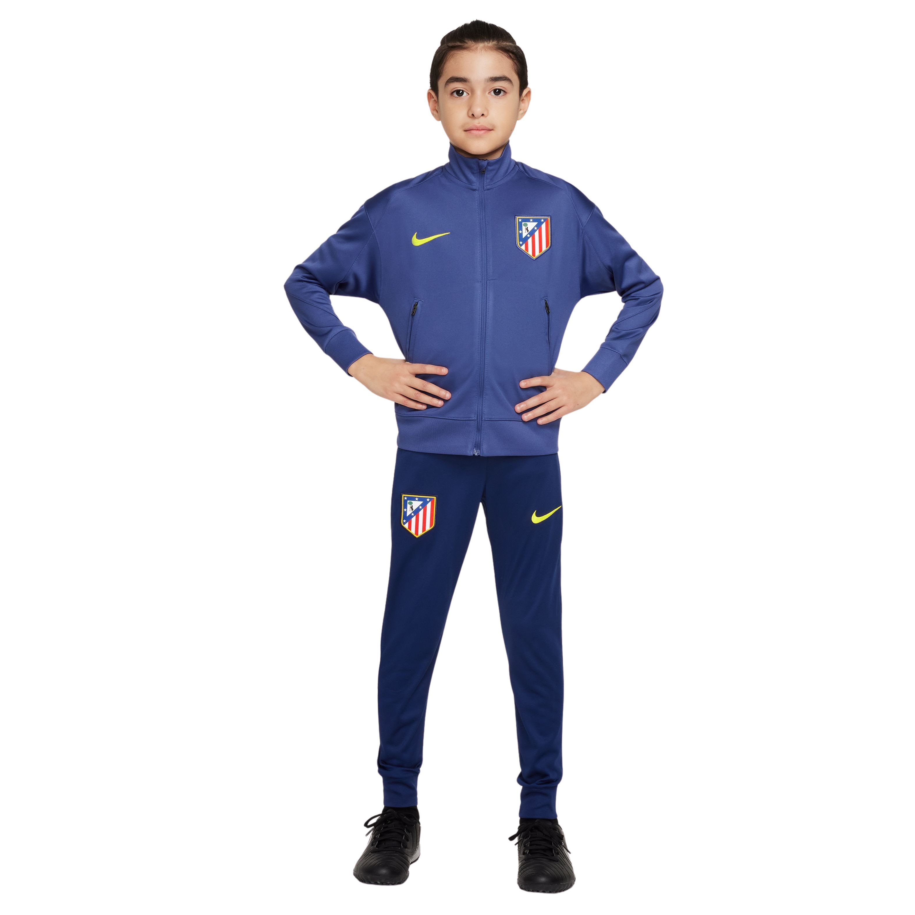 Atletico Madrid Strike Trainingspak Full-Zip 2025-2026 Kids Donkerpaars Donkerblauw Felgeel