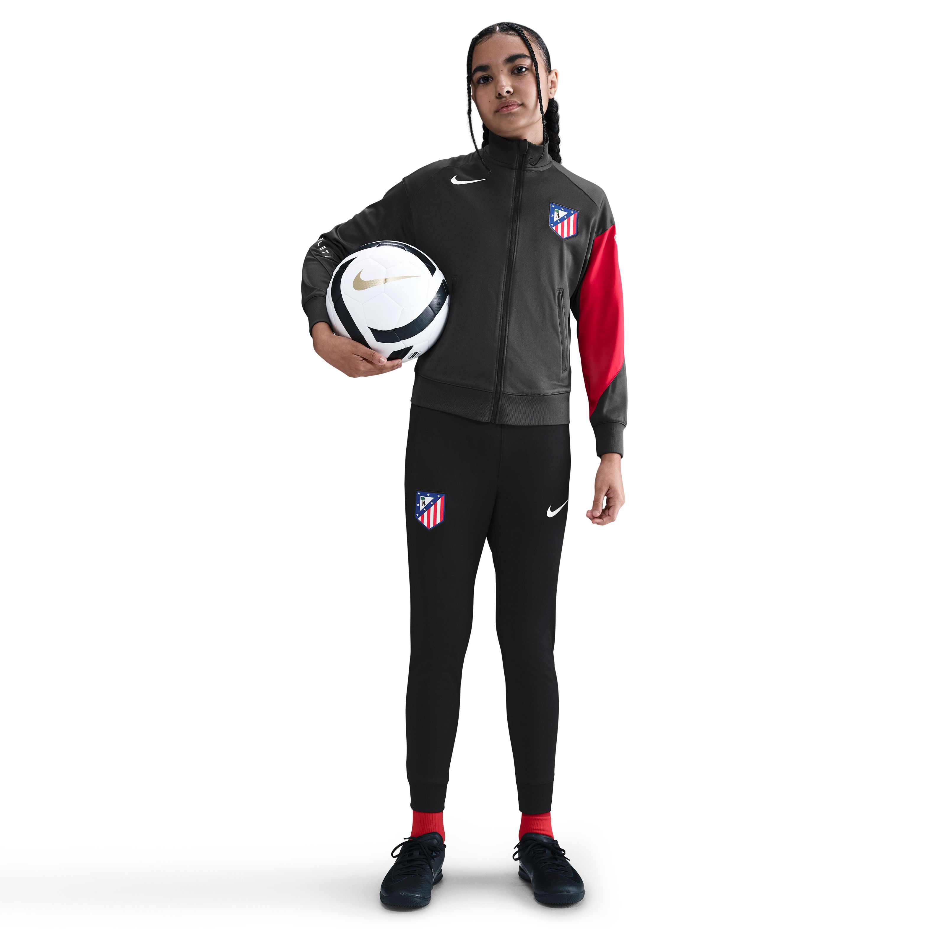 Atletico Madrid Strike Trainingspak Full-Zip 2025-2026 Kids Grijs Zwart Rood Wit