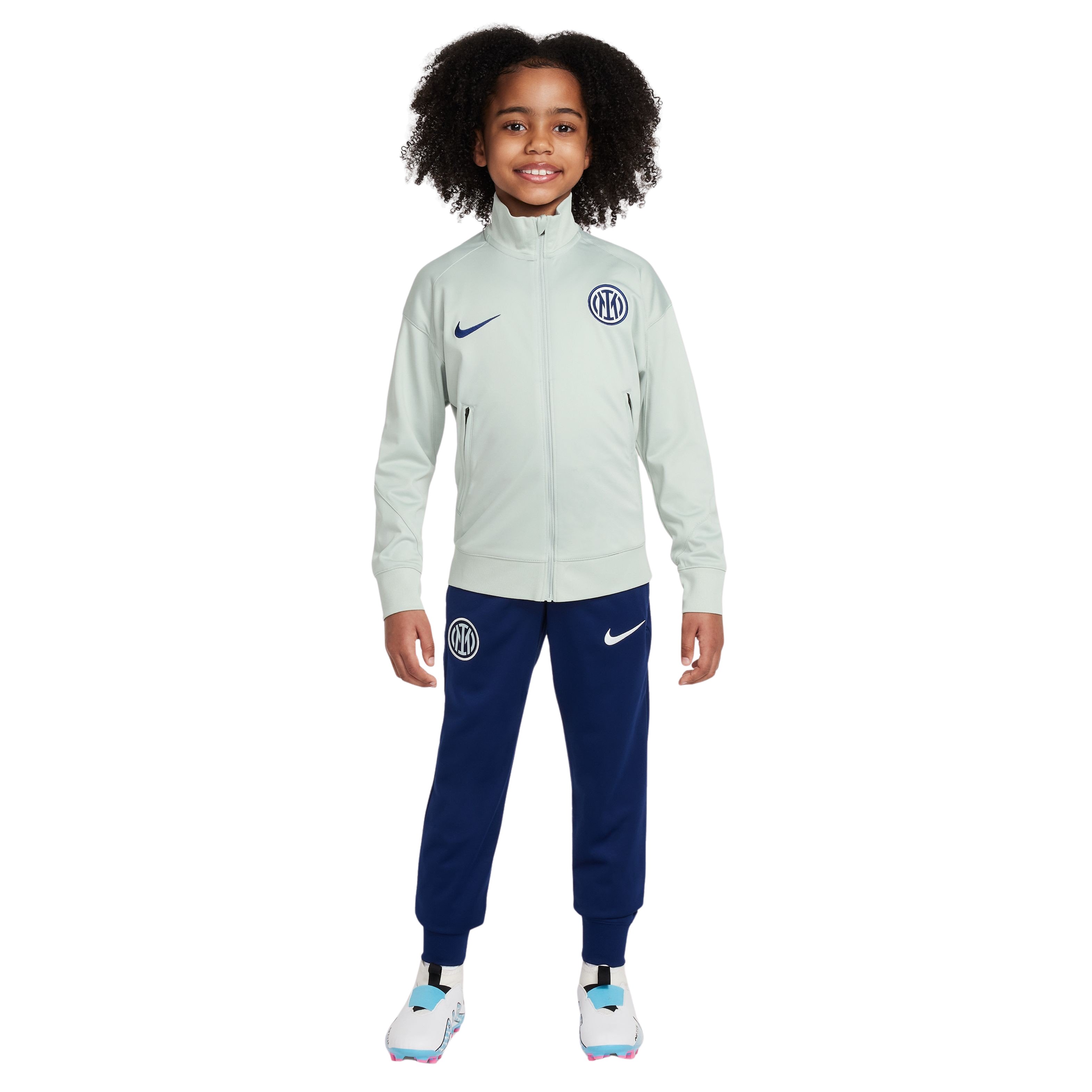 Inter Milan Strike Trainingspak Full-Zip 2025-2026 Kids Lichtgrijs Donkerblauw