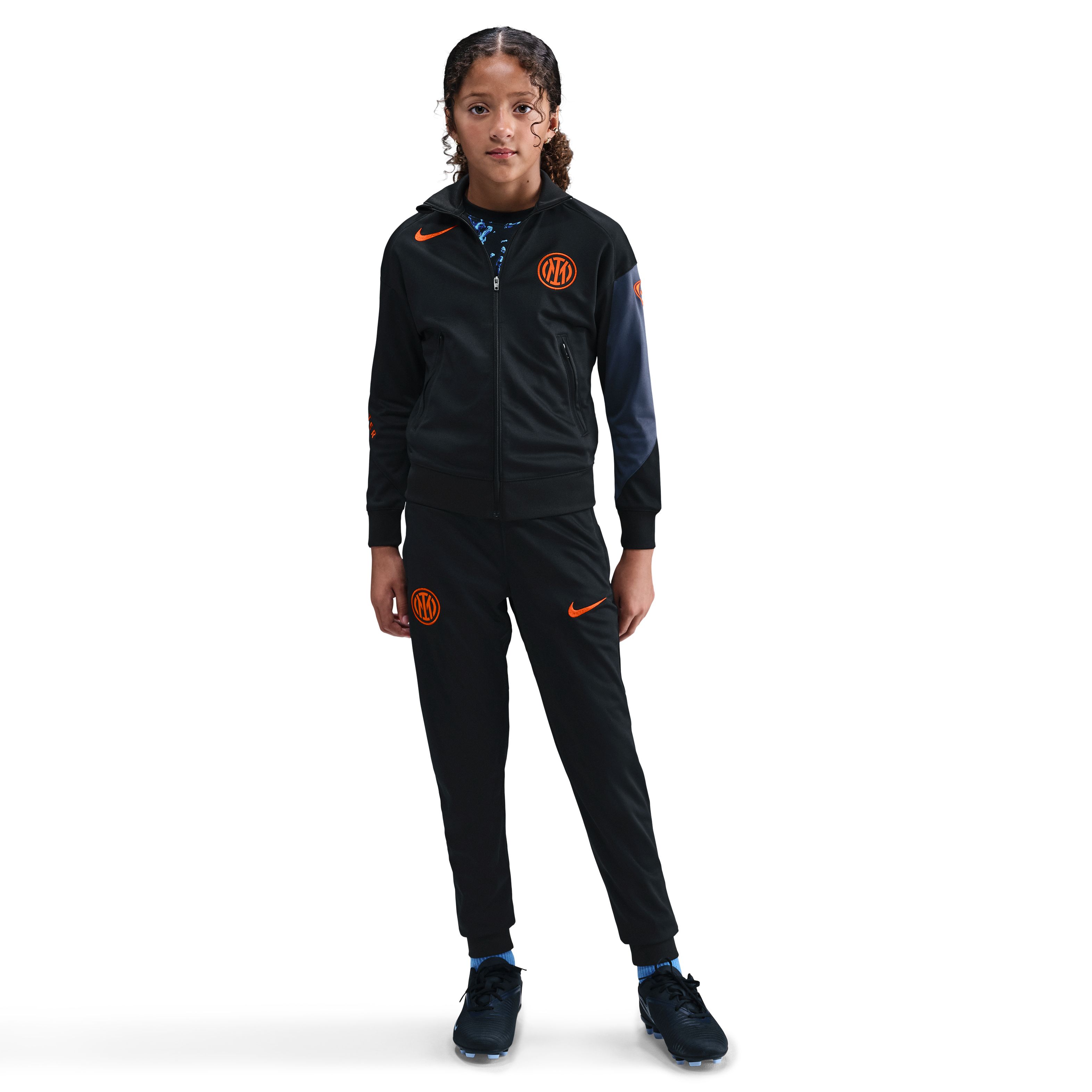 Inter Milan Strike Trainingspak Full-Zip 2025-2026 Kids Zwart Donkerblauw Oranje