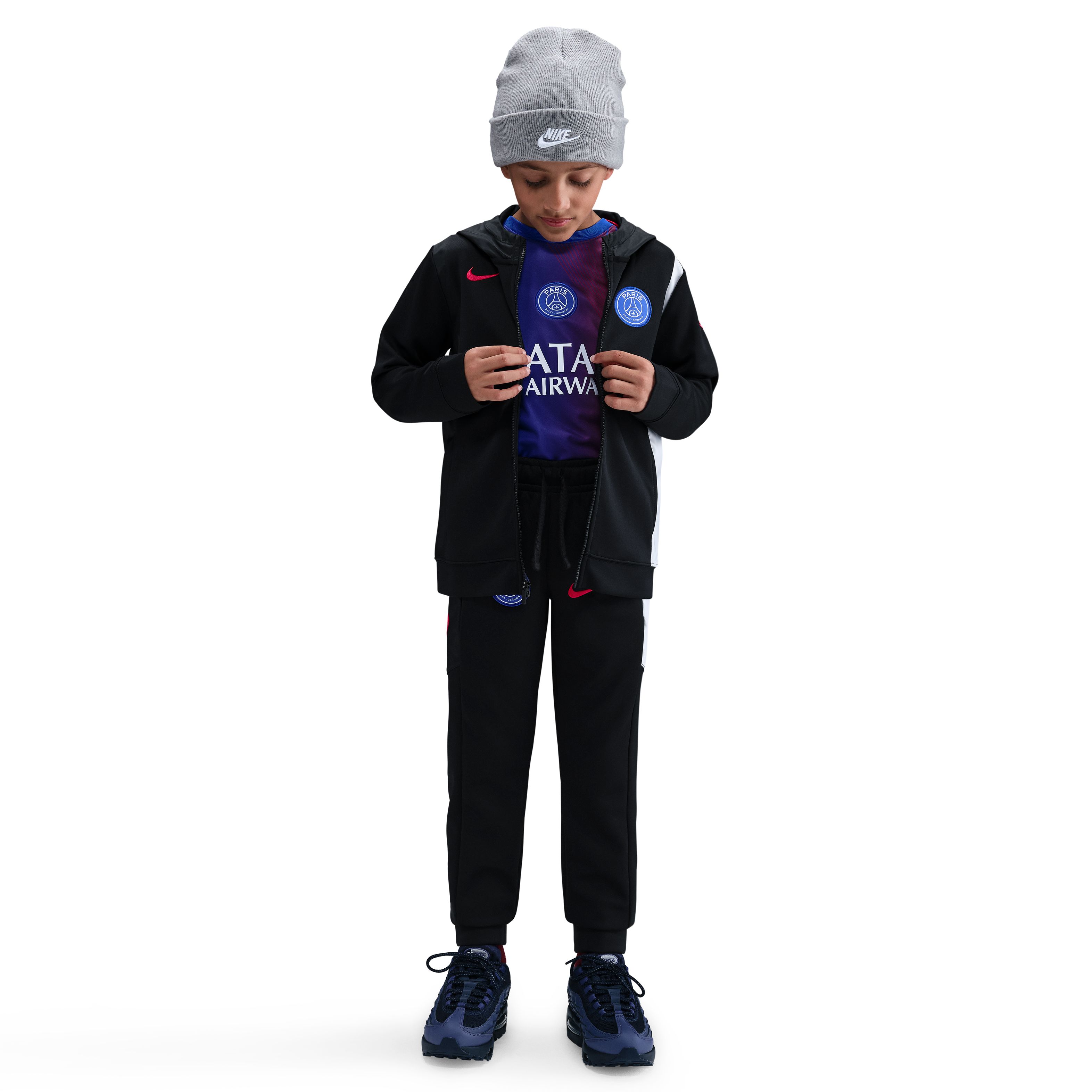 Nike Paris Saint-Germain Total 90 Trainingspak Full-Zip Hooded 2025-2026 Kids Zwart Wit Rood