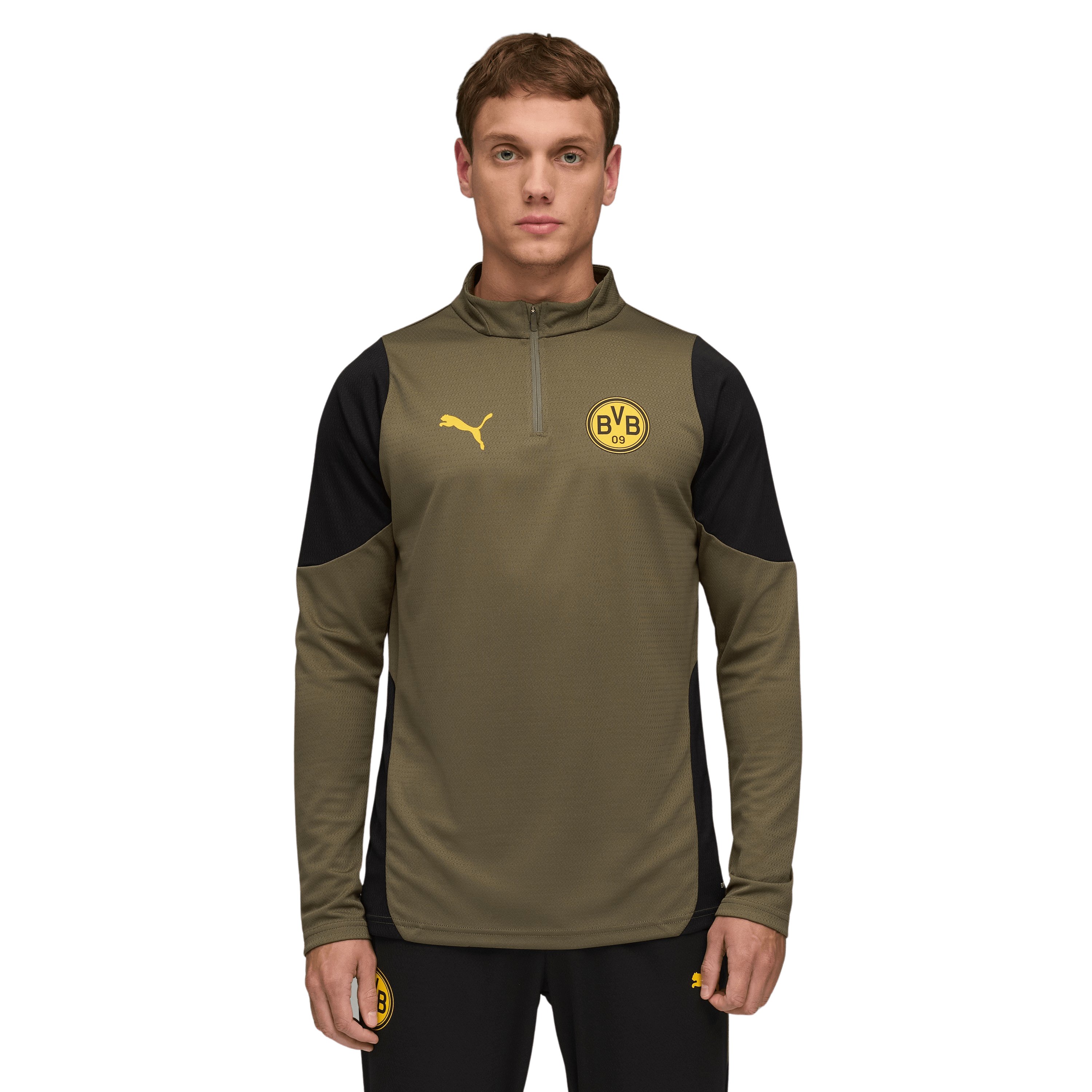 PUMA Borussia Dortmund Trainingstrui 1/4-Zip 2025-2026 Olijfgroen Zwart