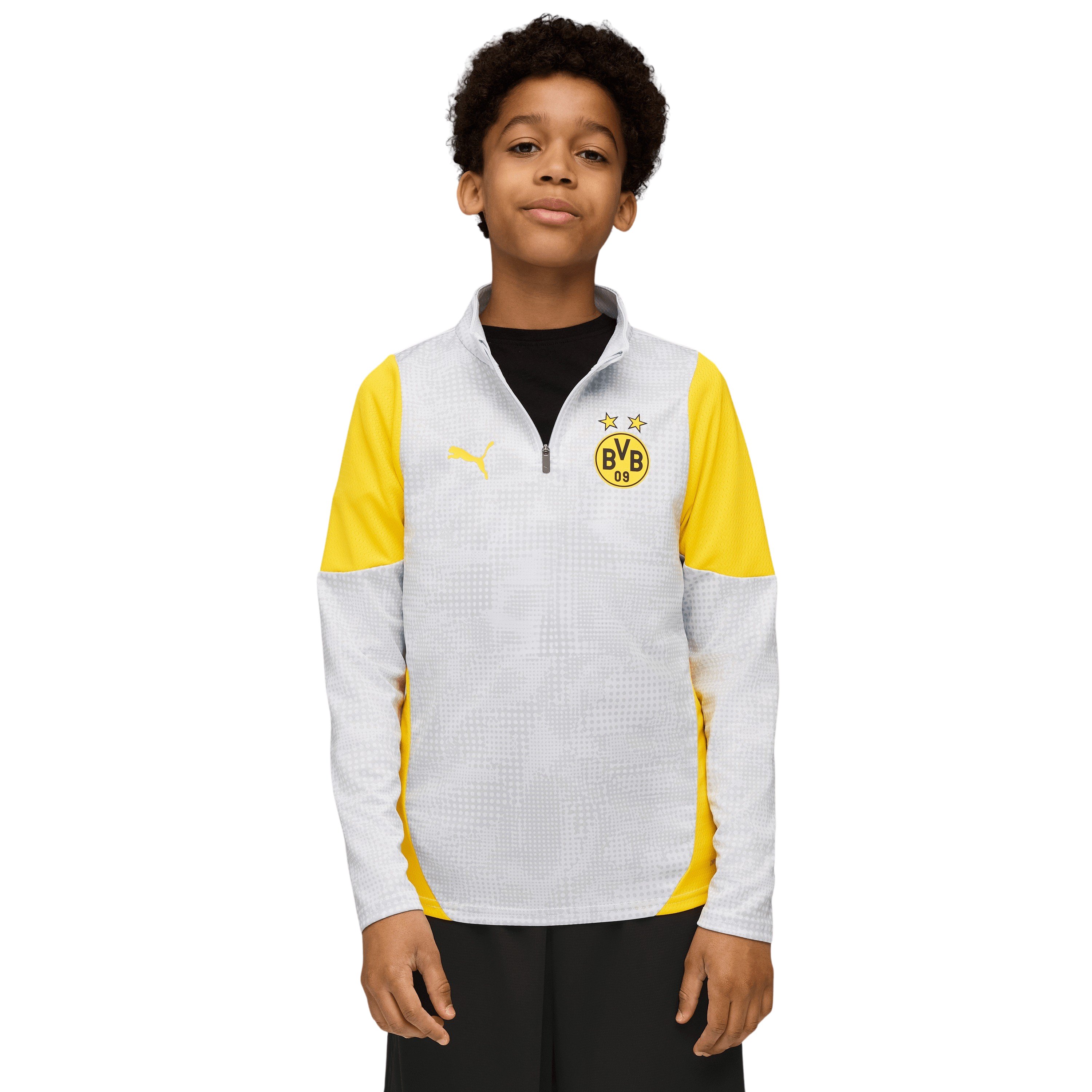 PUMA Borussia Dortmund Trainingstrui 1/4-Zip 2025-2026 Kids Zilver Geel