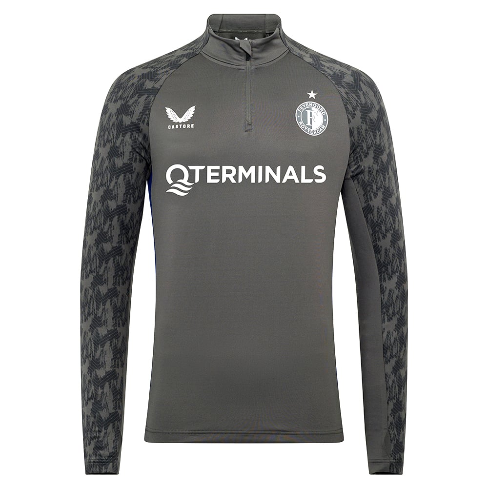 Castore Feyenoord Trainingstrui 1/4-Zip 2025-2026 Donkergrijs Wit