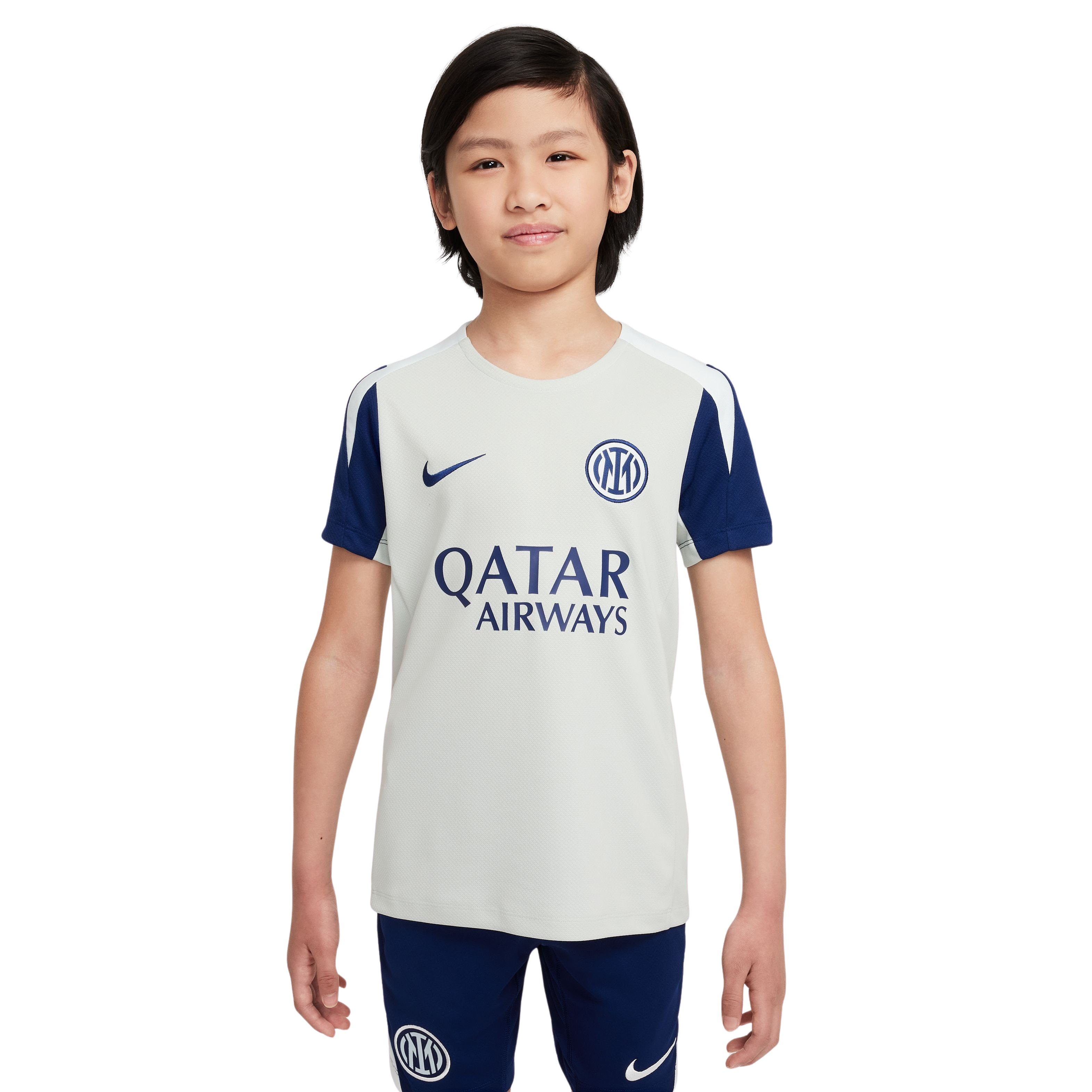 Nike Inter Milan Strike Trainingsshirt 2025-2026 Kids Lichtgrijs Donkerblauw Wit