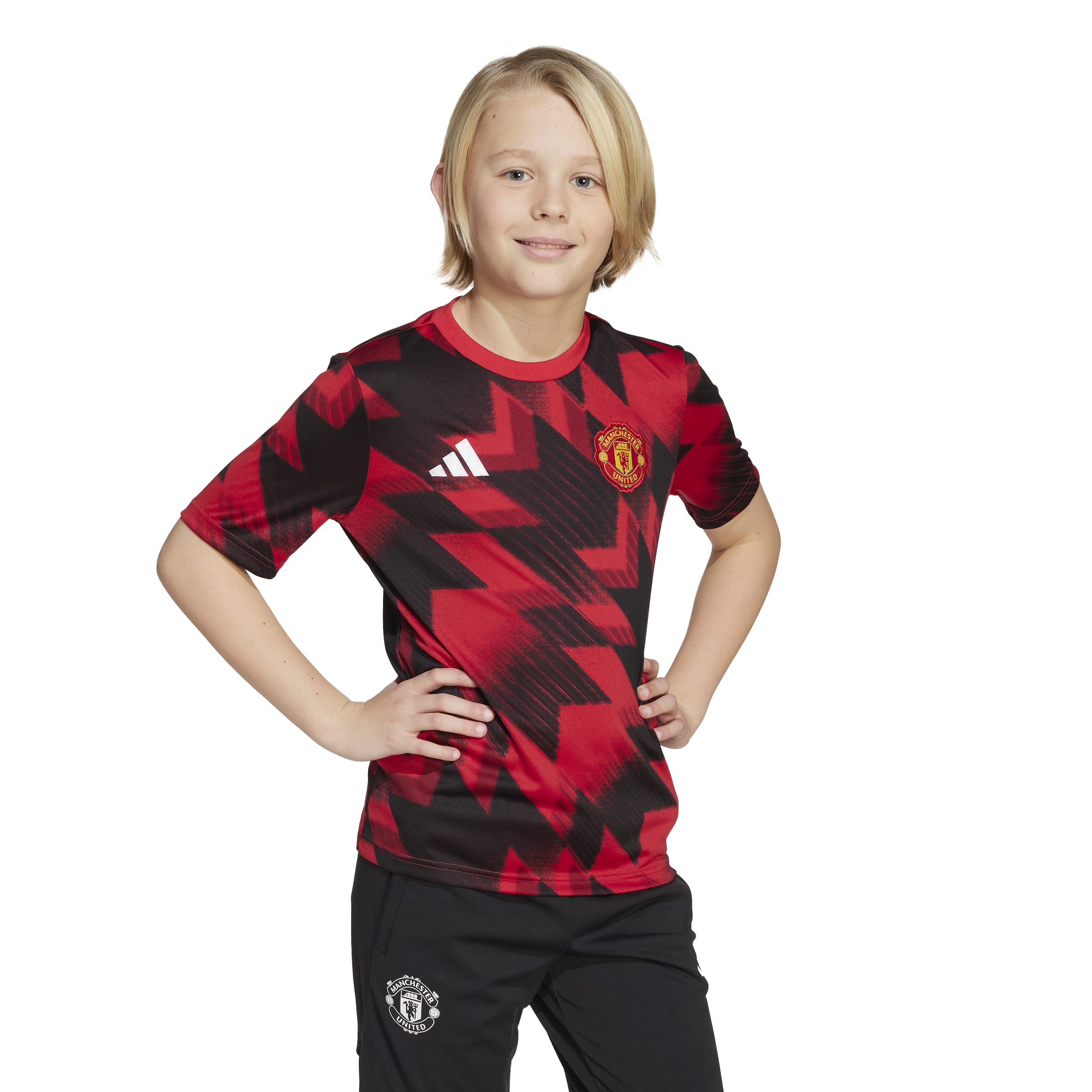 Adidas Manchester United Pre-Match Trainingsshirt 2025-2026 Kids Rood Zwart Wit