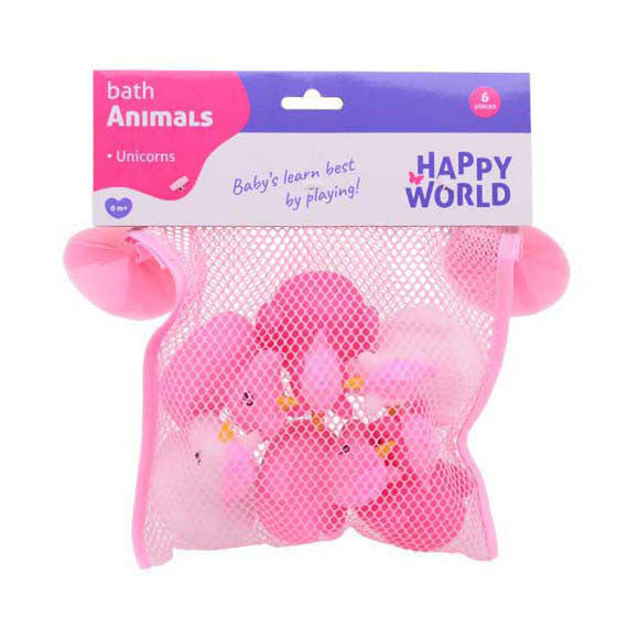 Johntoy happy world & eenhoorn badfiguren, 6st.