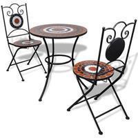 Bistrotafel met 2 stoelen 60 cm mozaïek terracotta/wit